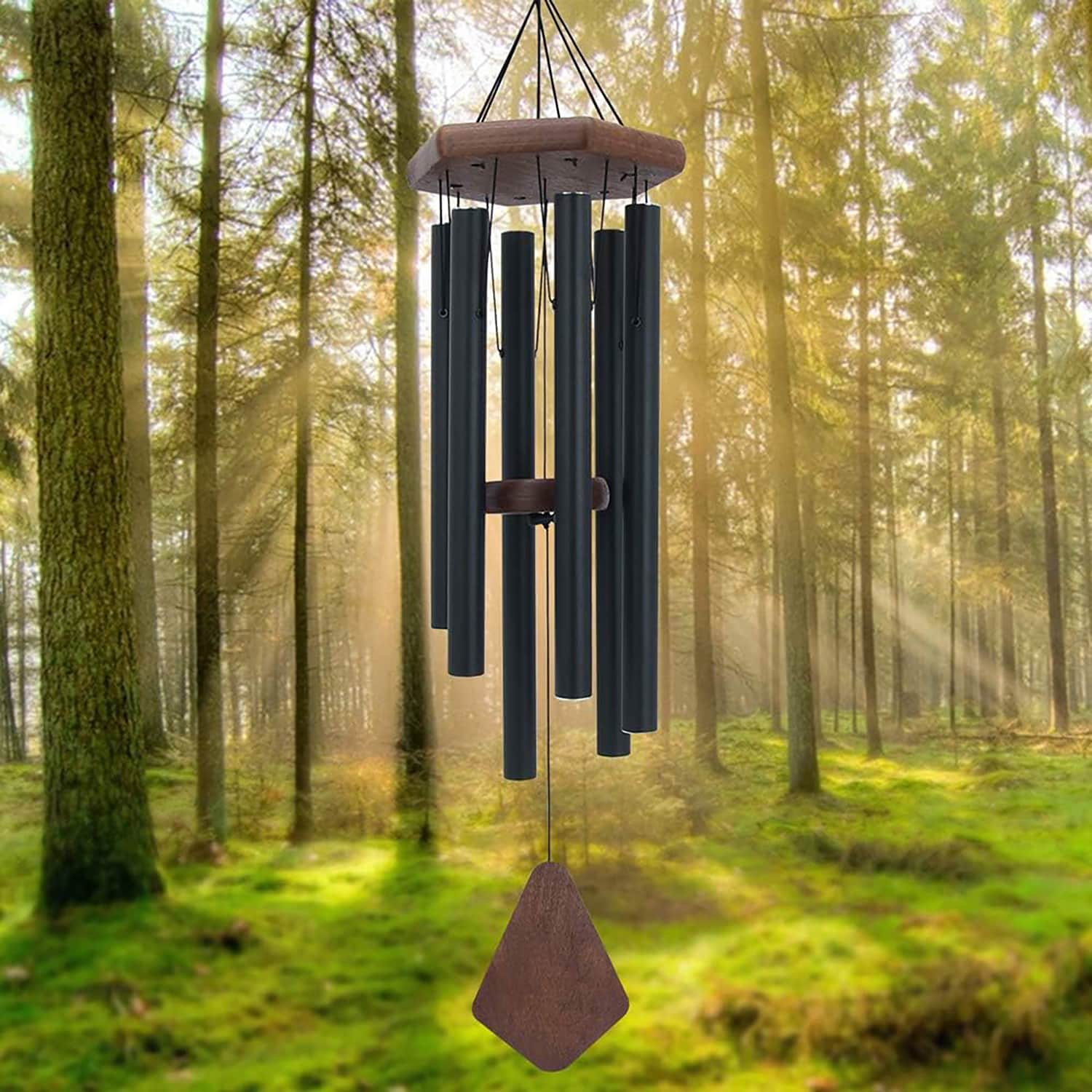 Misopily - 30 Inch Black Aluminum Wind Chime with 6 Hand Tuned Tubes Strong Metal Hook and Waterp...