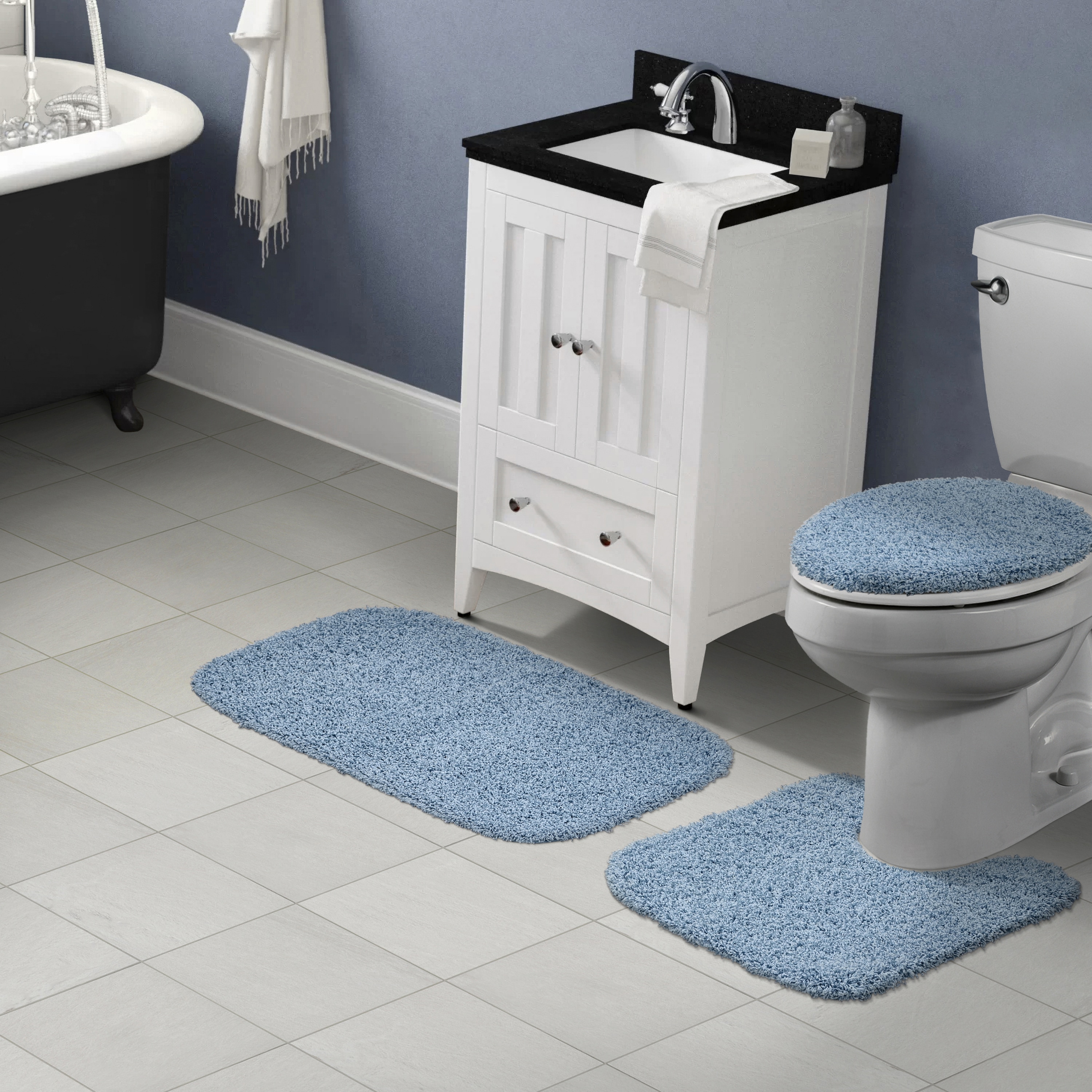Garland Rug BA110W3P02J4 Jazz 21-in x 34-in Basin Blue Nylon Bath mat set