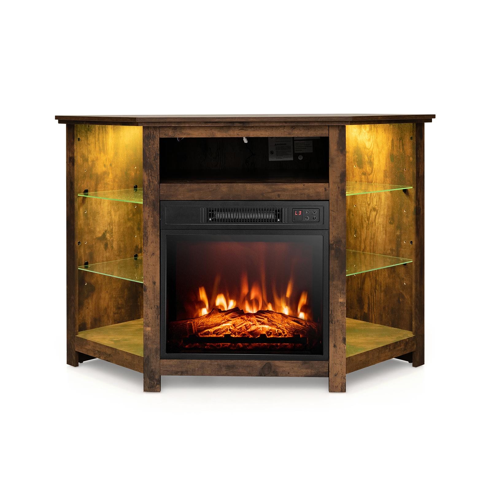 BABOOM BOM-34US-CF-CO 45-Inches W Brown TV Stand with Fan-forced Corner or flat wall Electric Fireplace with Remote Control Included