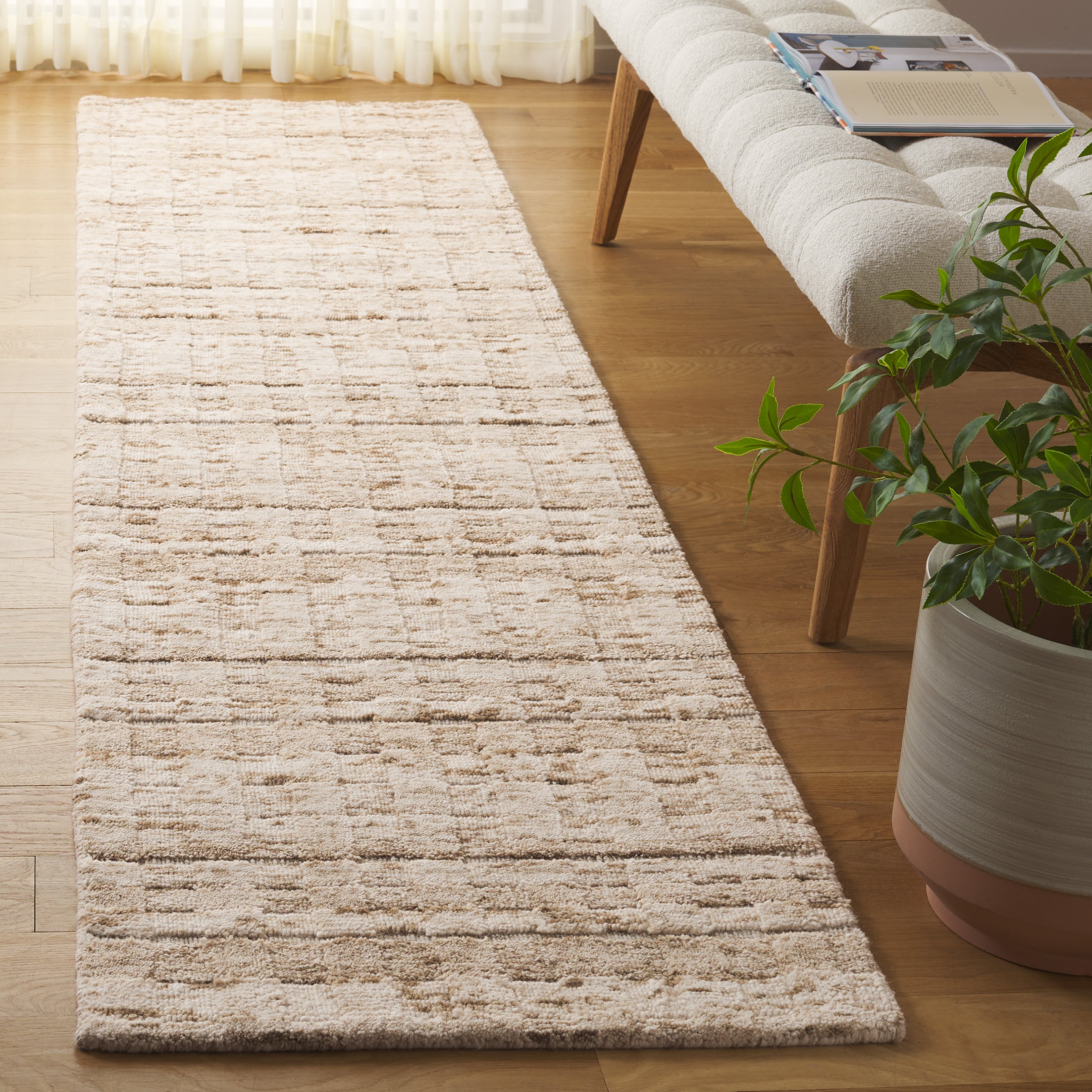  Element 501 Beige Contemporary 2ft-3in x 9ft Runner Rug