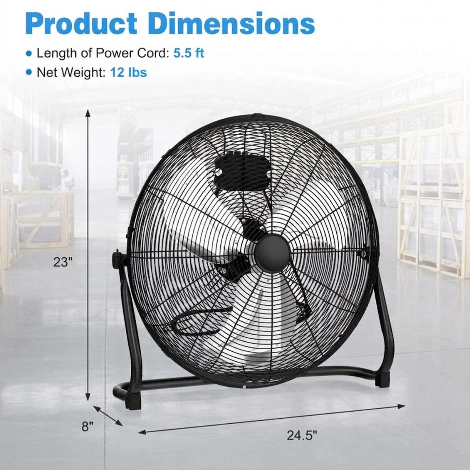 SUGIFT 20-in High Velocity Floor Fan with 3 Speeds and 145-Degree Tilt ...