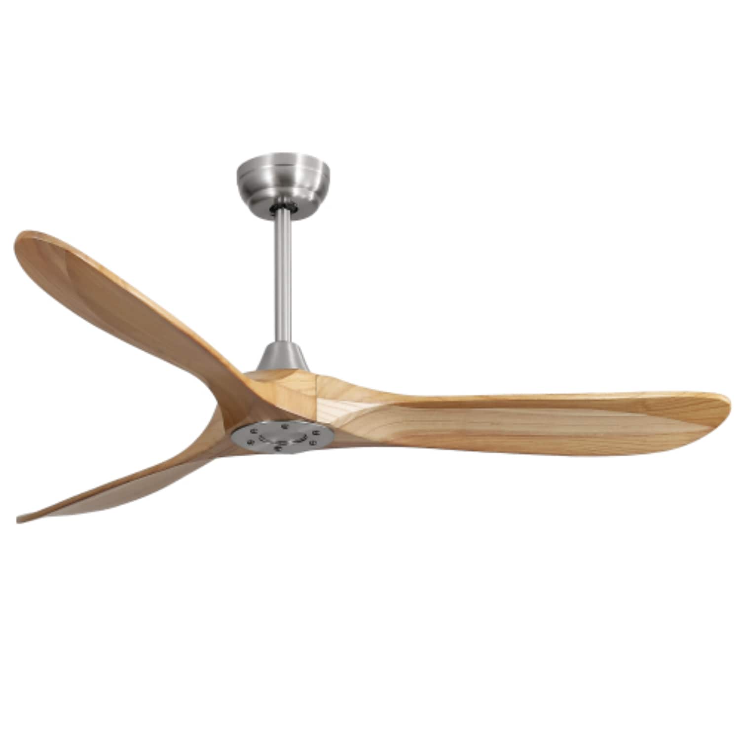 BBLLWJ 60 Inch Brushed Nickel with Natural Wood Blades Non LED Outdoor Ceiling Fan Without Light and Remote Control Included 3 Blade