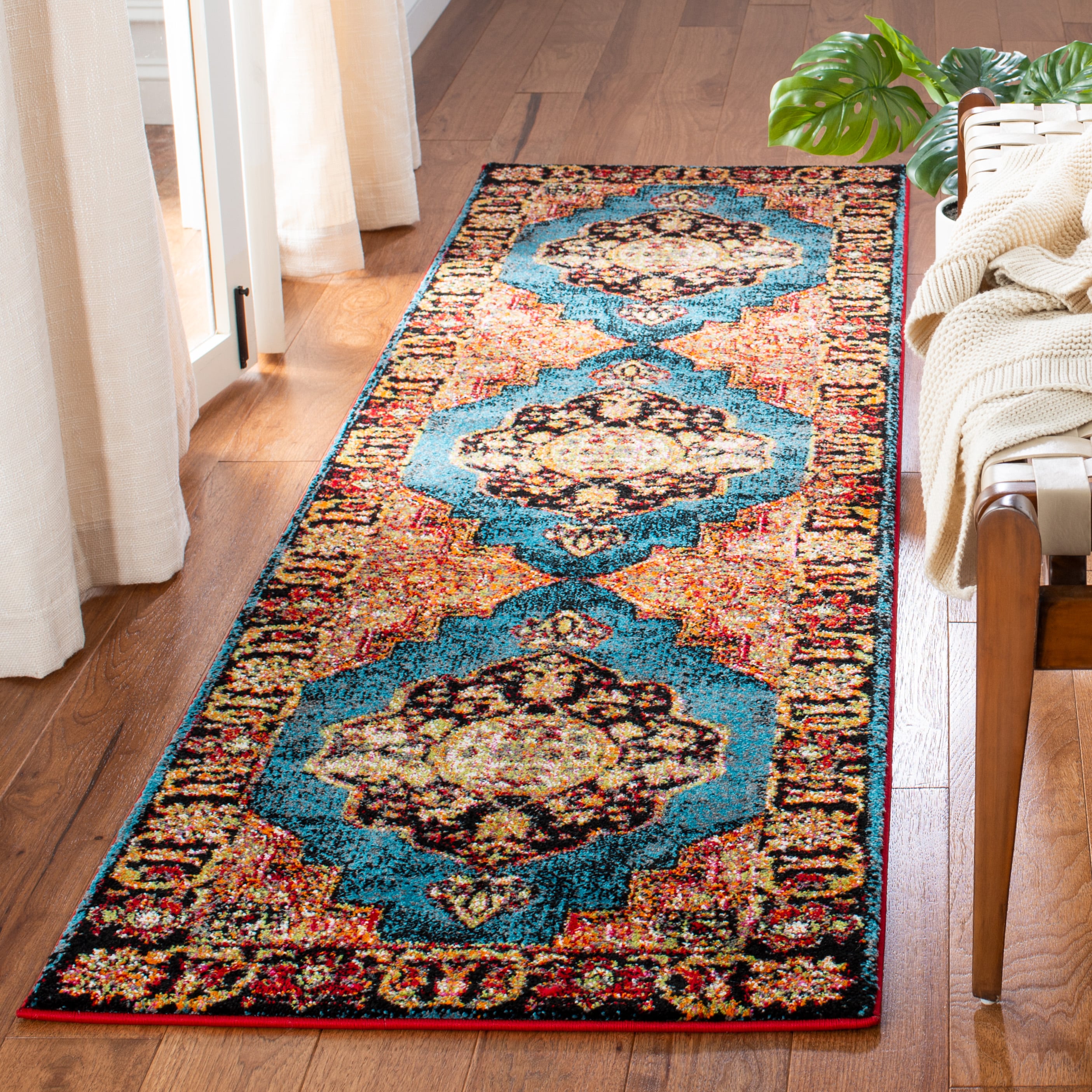 Vintage Hamadan 219D Gold / Light Blue 2 X 12 Rectangular Runner Rug