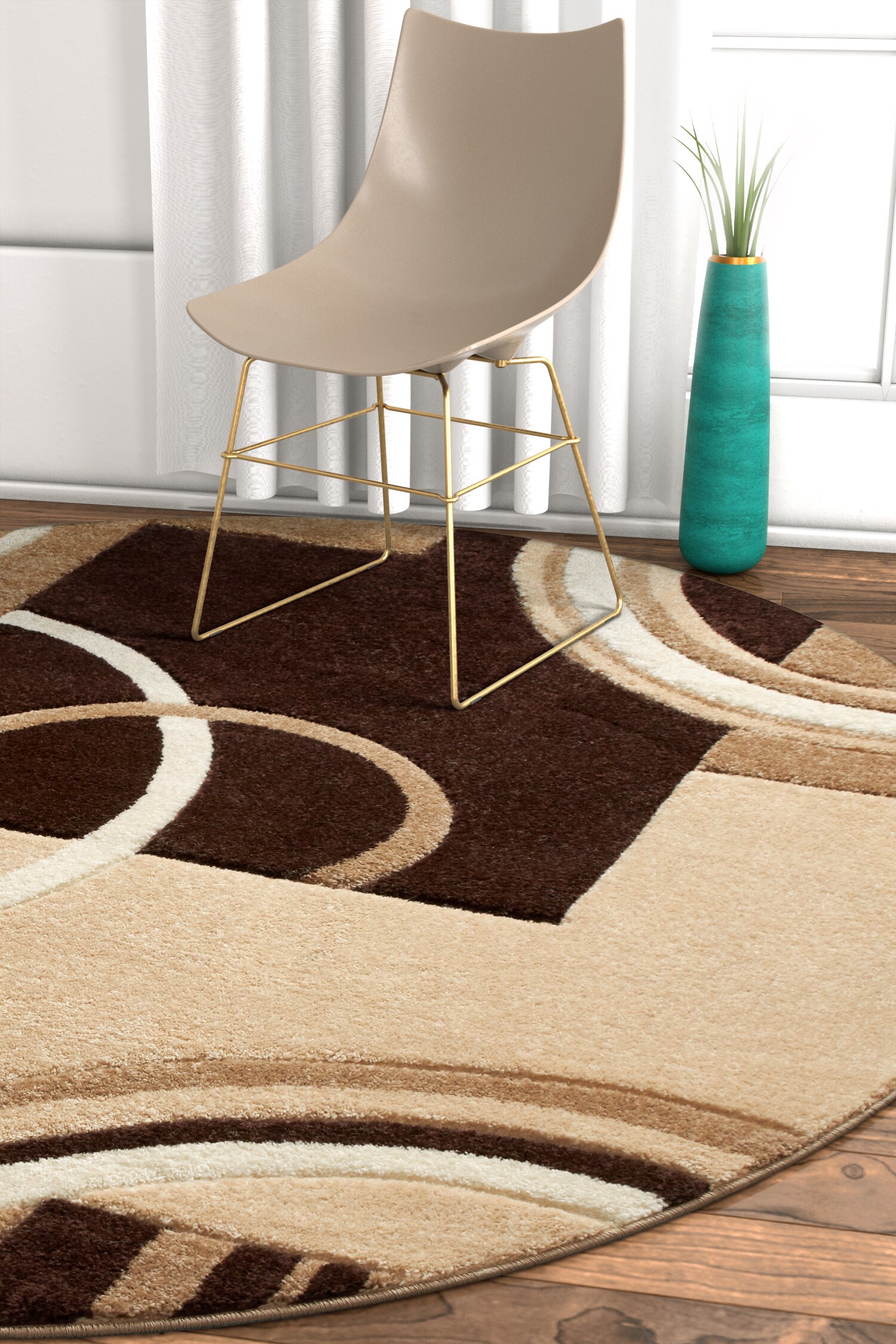 Well Woven 600120 5 x 5 (ft) Loomed Polypropylene Ivory Round Indoor Abstract Mid-Century Modern Area rug