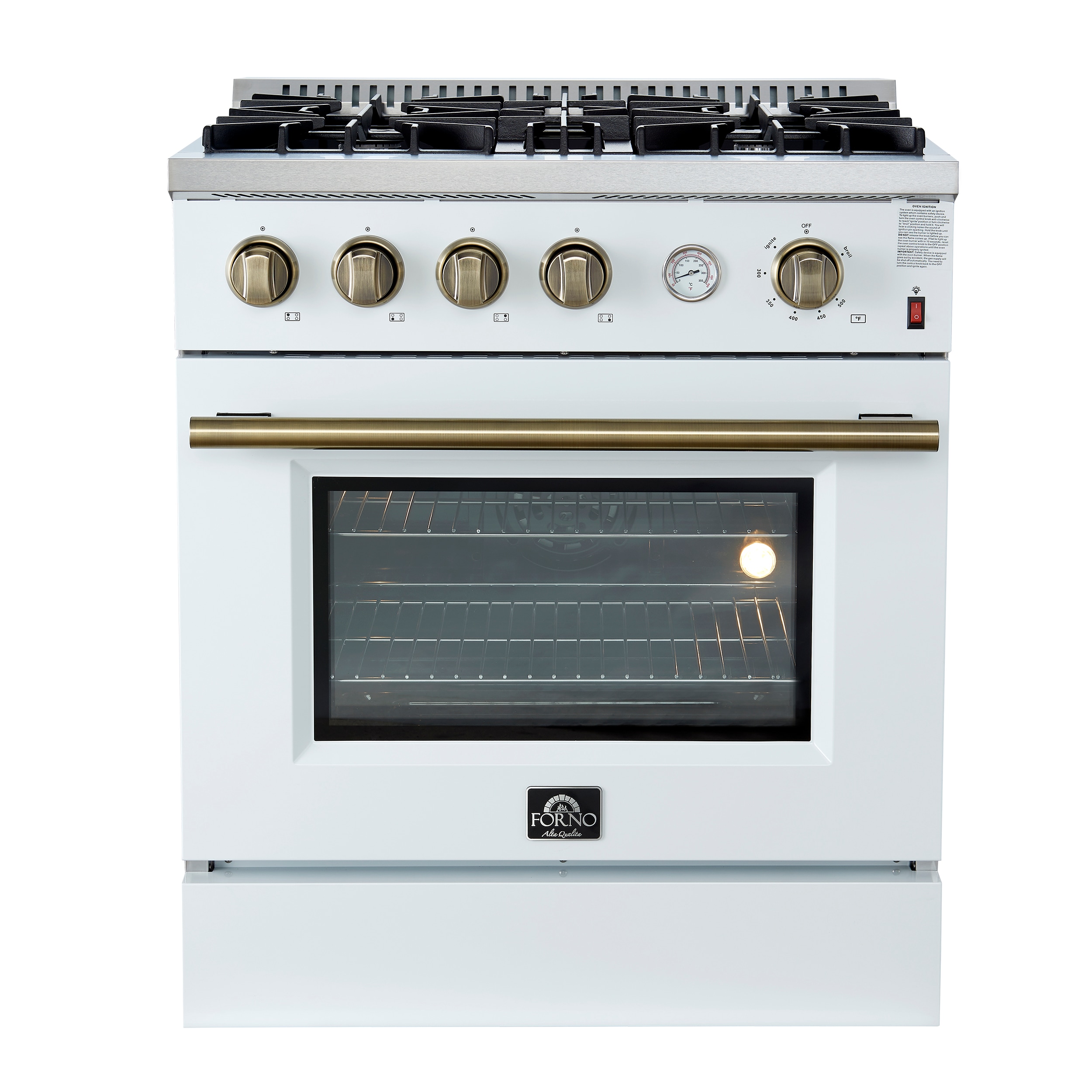 FORNO FFSGS6277-30WHT Marco  30-in 4 burners 4.32-cu ft Convection Oven Freestanding Natural Gas Range ( White )