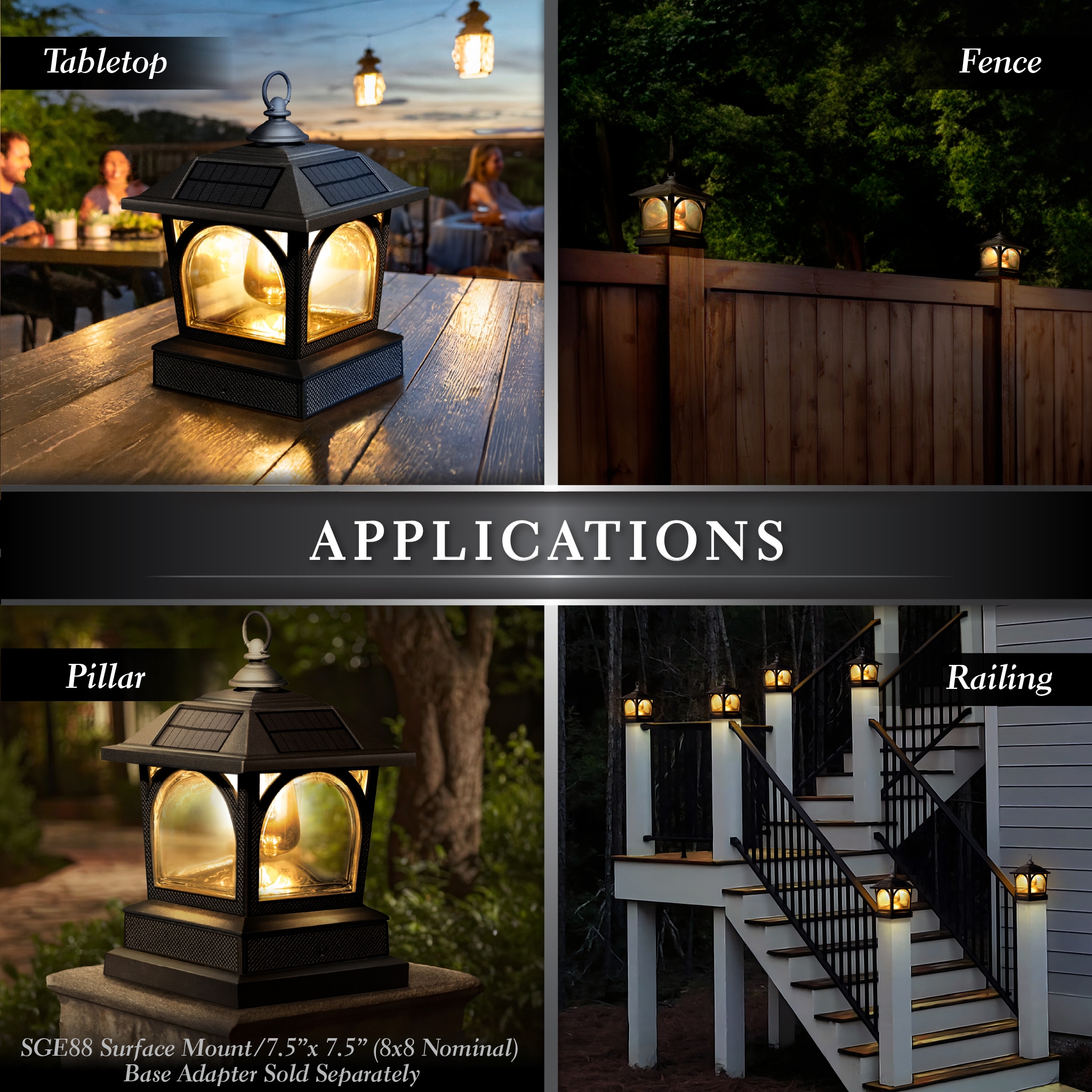 Black Aluminum LED Solar Post Cap Lantern
