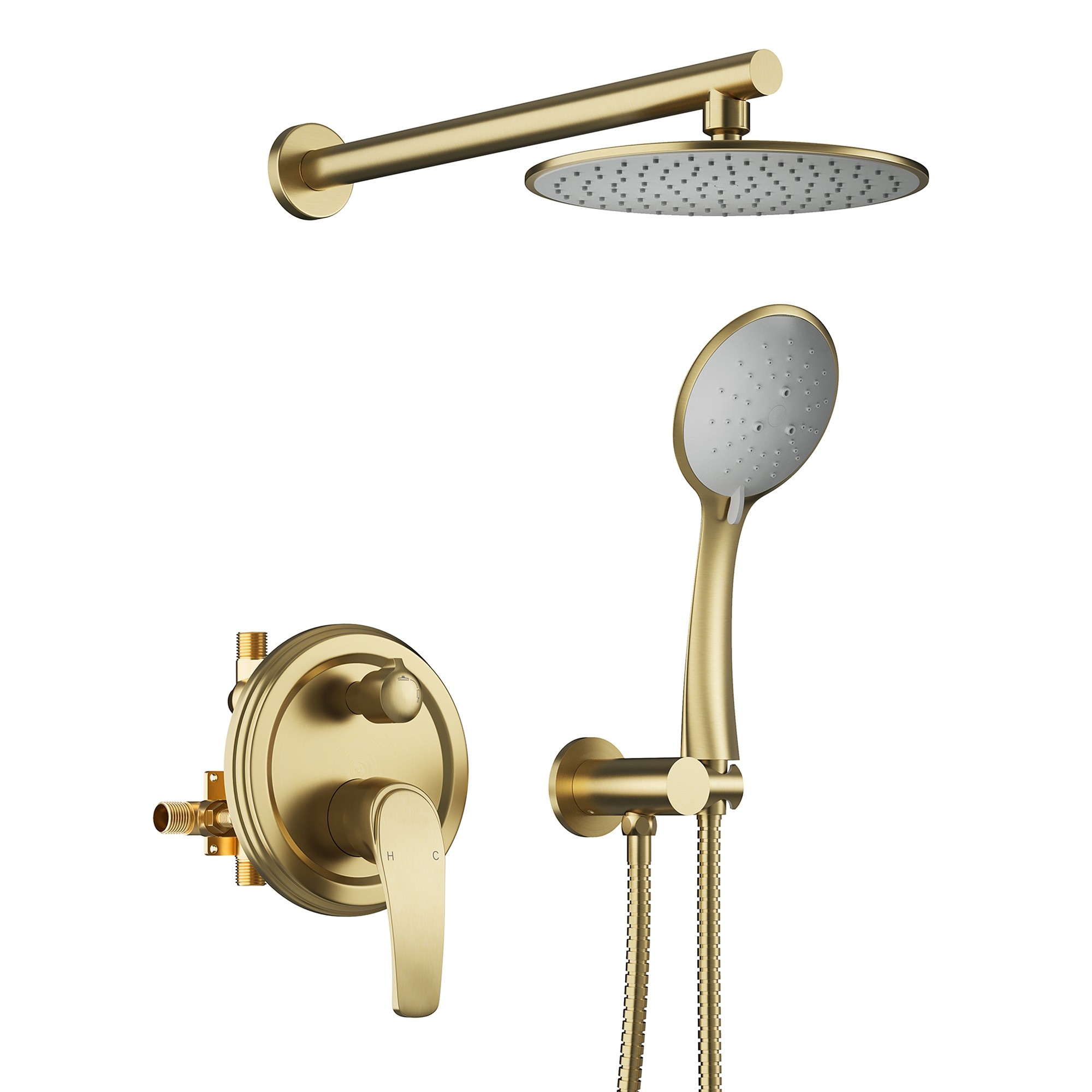 CASAINC CASA02MB-12 5 Spray Patterns with 9 inch Wall Mount Shower Heads Brushed Gold 9-in Built-In Shower Faucet System with 5-way Diverter ( Pressure-balanced Valve Included )