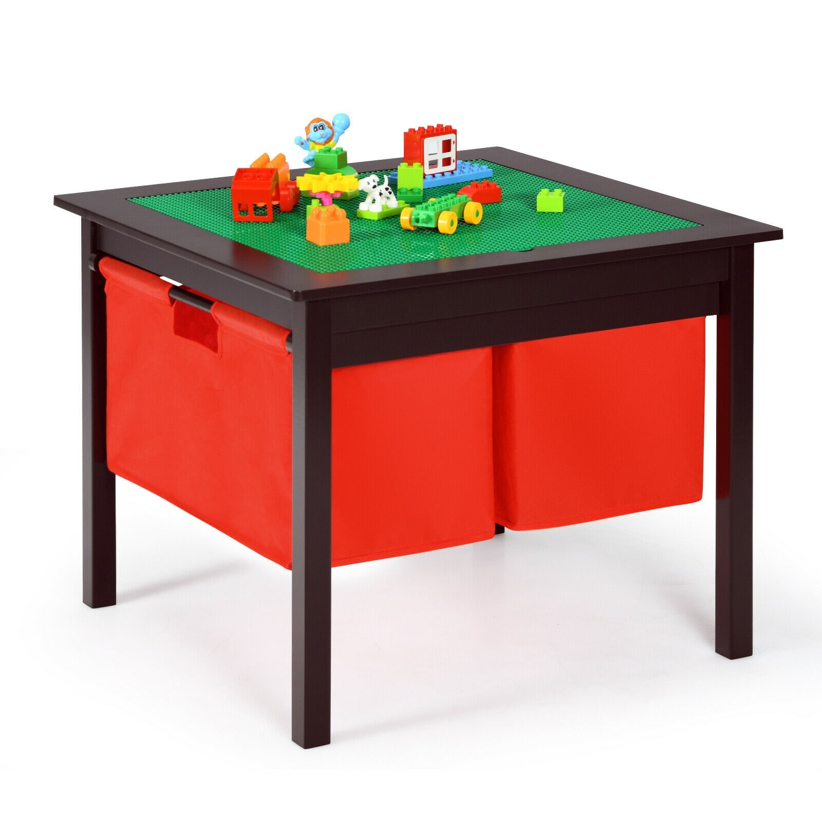 Slickblue Childrens Learning Table (Brown/White) Square Kids Play Table (2 Chairs) with Block Board and Flat Surface for Living Room and Kids Room