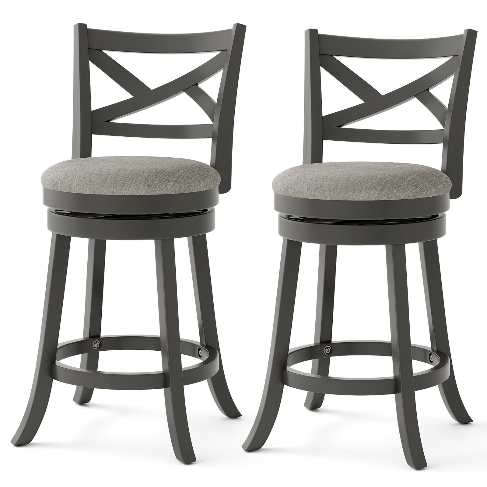  ID11715GR27 Bar Stools Gray 27-in H Counter height Round seat Upholstered Swivel Wood Bar Stool and Back