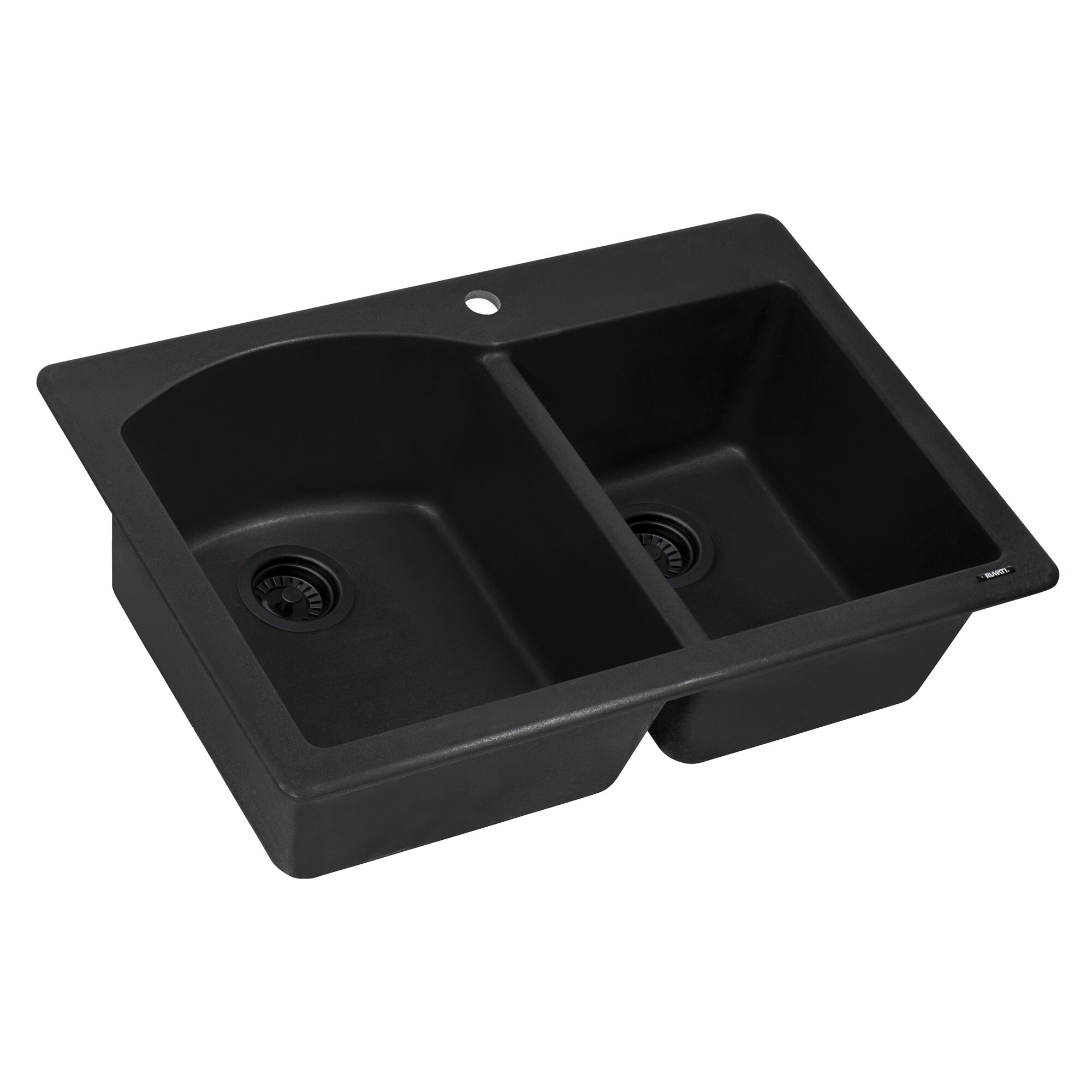 Midnight Black 33 x 22 Inch Granite Double Bowl Drop-In Sink