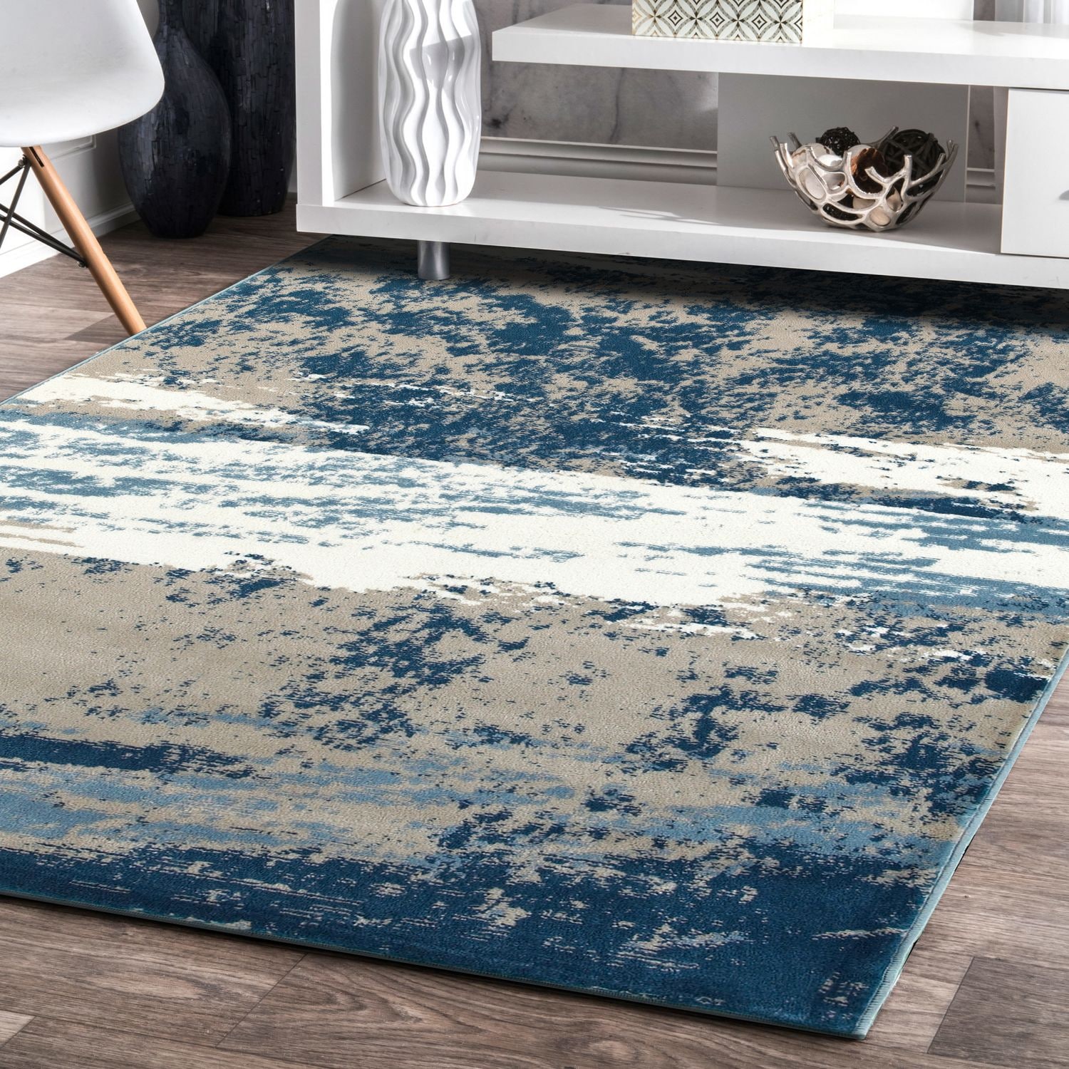 LR Home 0359A6984934J8 5 X 7 Light Beige / Soft Blue Indoor Abstract Area Rug