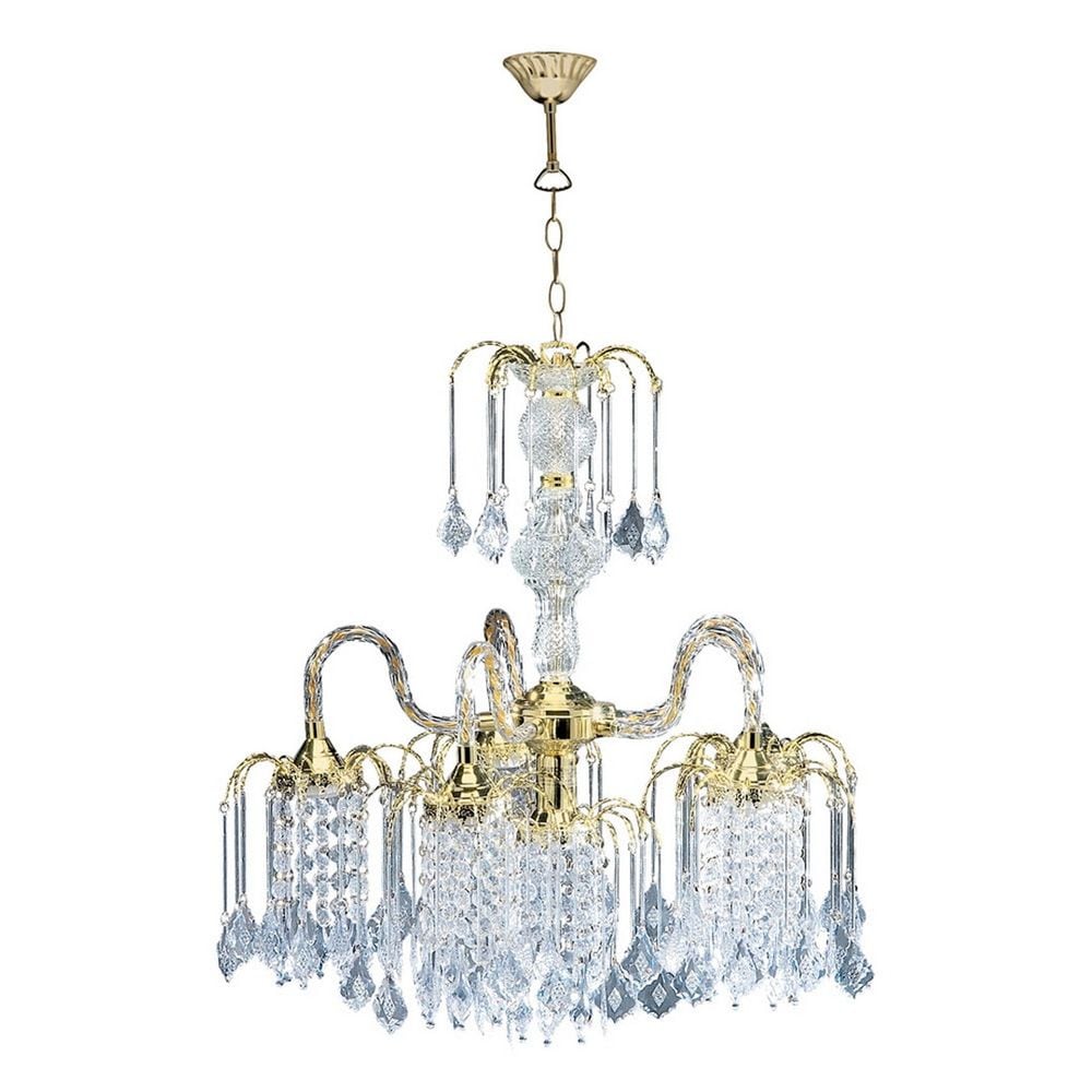 Blisstyle 25 Inch Tall Metal Chandelier with Polished Brass Finish and Crystal Accents Lighting Lighting and Lamps Gold Metal