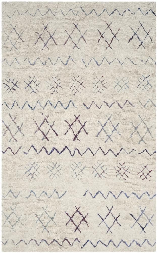 Ivory Shag Wool 4' x 6' Hand-Tufted Aztec Accent Rug