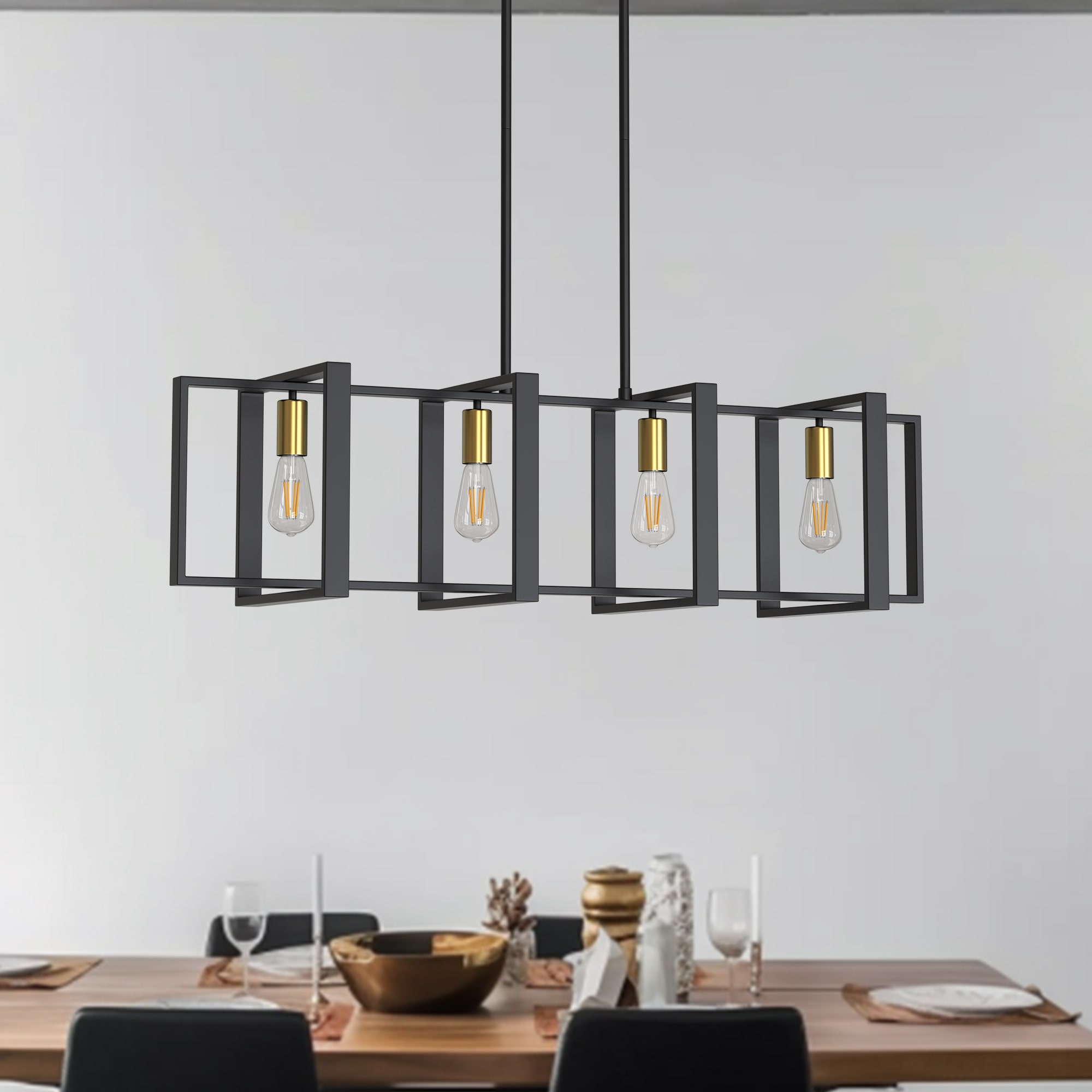 YANSUN L-DZ090 4 -Light Black Mid-century Geometric Large Hanging Pendant light