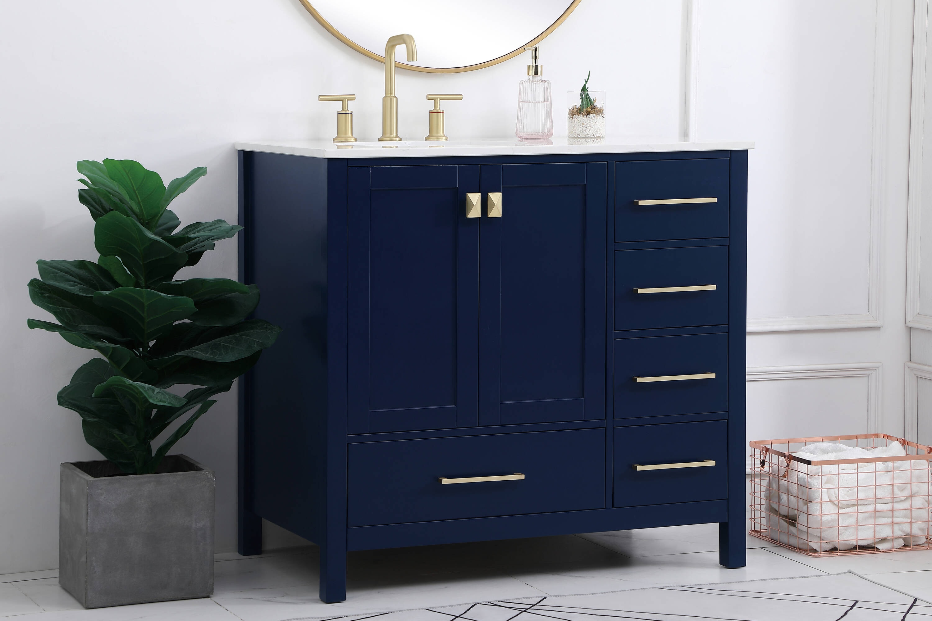 Home Furnishing 36-in Blue Undermount Single Sink Bathroom Vanity with Calacatta White Quartz Top | - Elegant Decor HF56508BL
