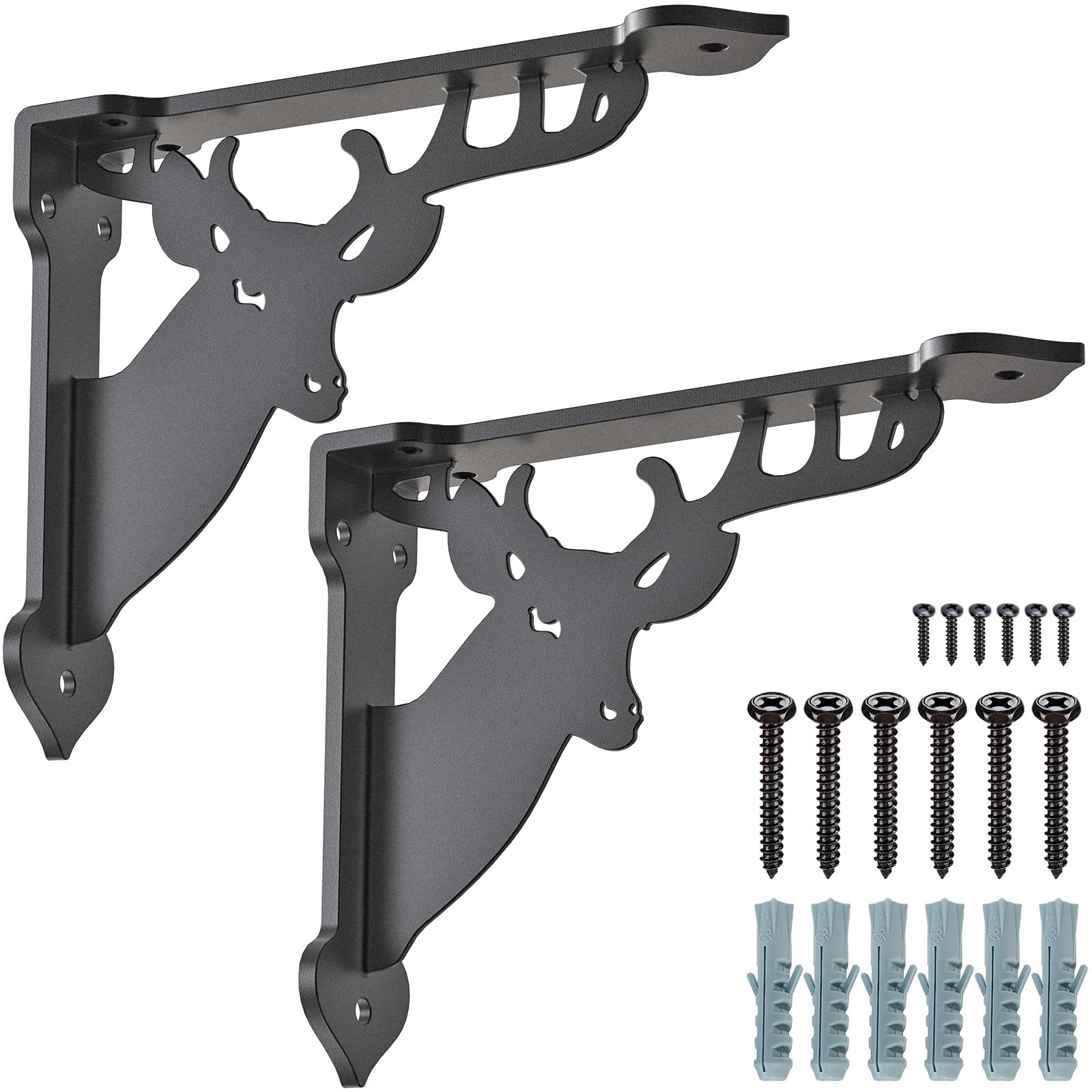 Ahfiwaso  Heavy Duty Shelf Brackets 8 Inch Black Rustic Metal L Brackets for Floating Shelves 300LB Capacity with Screws 2 Pack