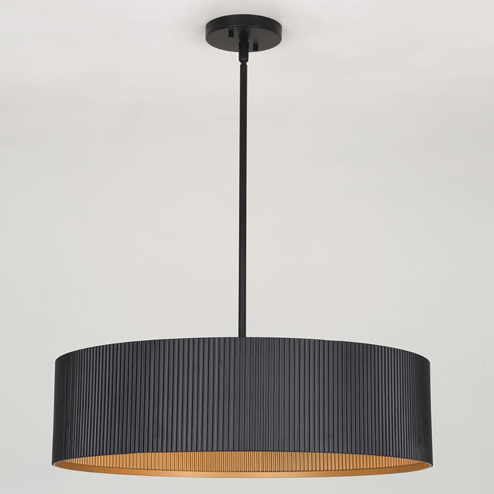 Black Drum Industrial Chandelier with Gold Interior