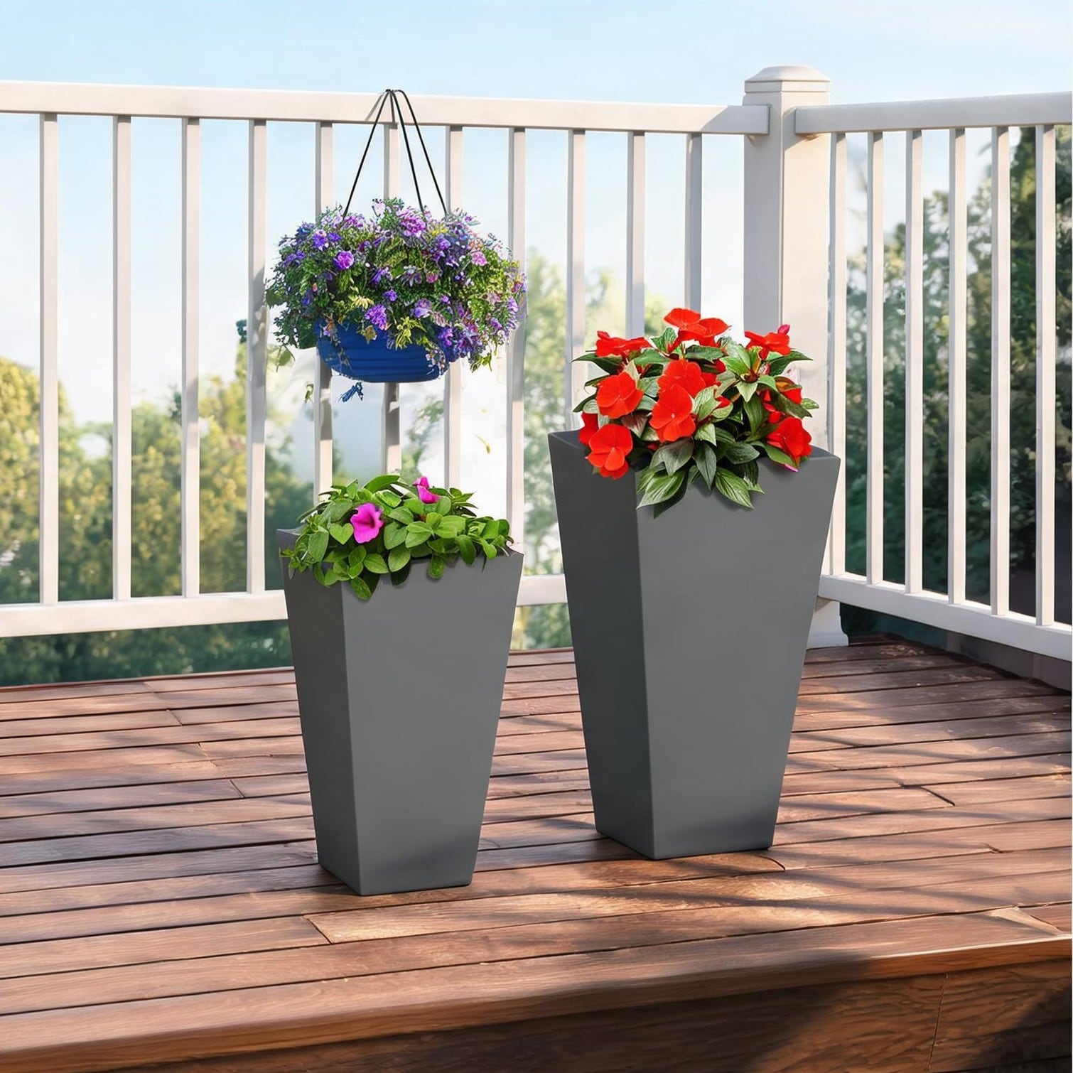 Naturefalls - Square Magnesium Oxide Outdoor Planter Set 2-Pack 22 in 18 in Tall Cool Gray