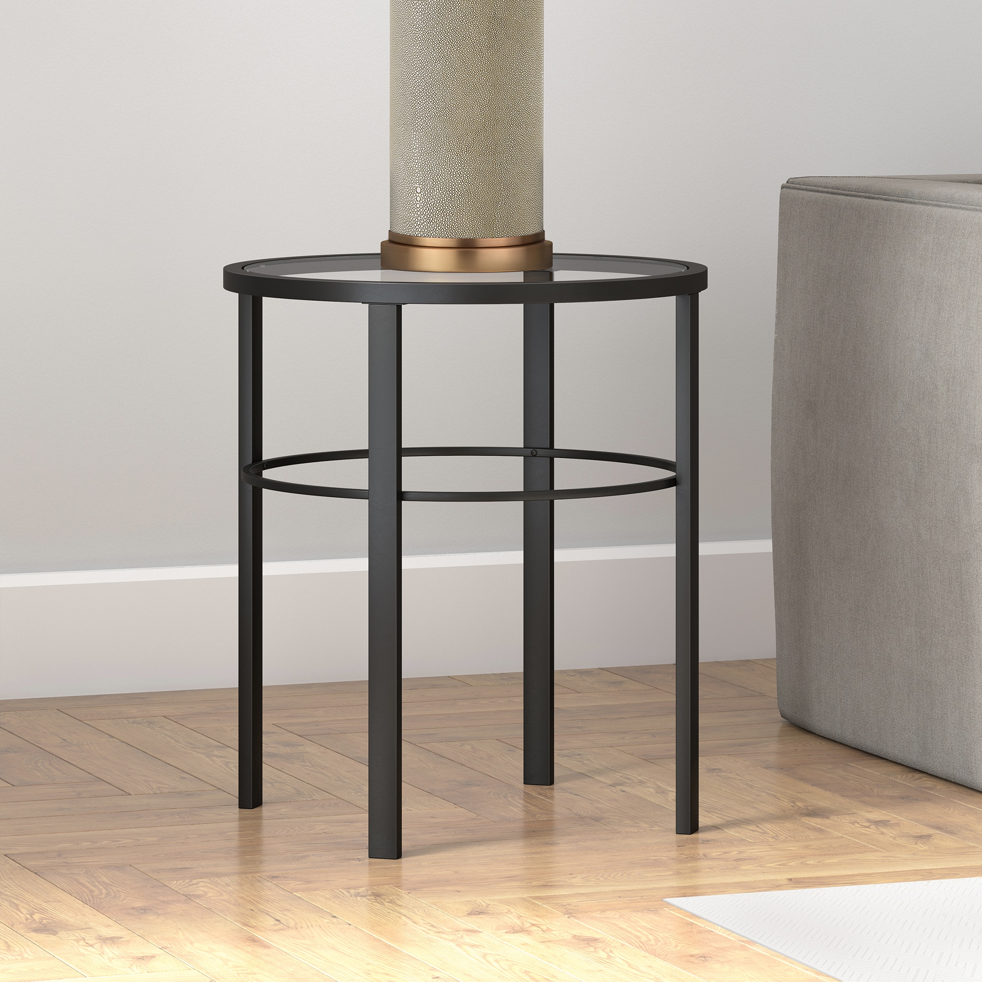Hailey Home ST0239 Gaia 20.00-Inches W x 22.75-Inches H Blackened bronze Glass Round Midcentury End Table Assembly Required