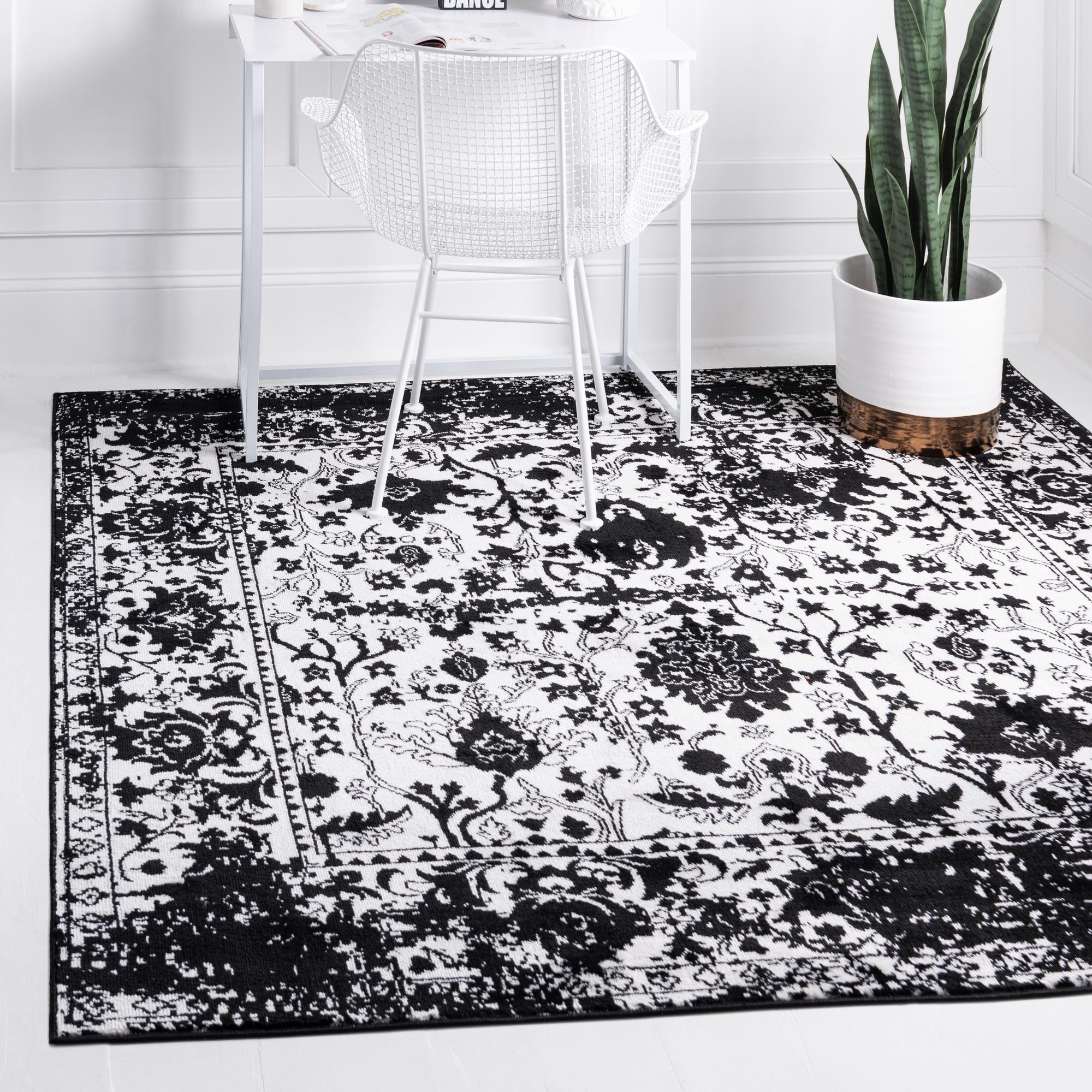 Unique Loom 3152072 Portland 6 x 6 (ft) Loomed Polypropylene Black and White Square Indoor Border Area rug