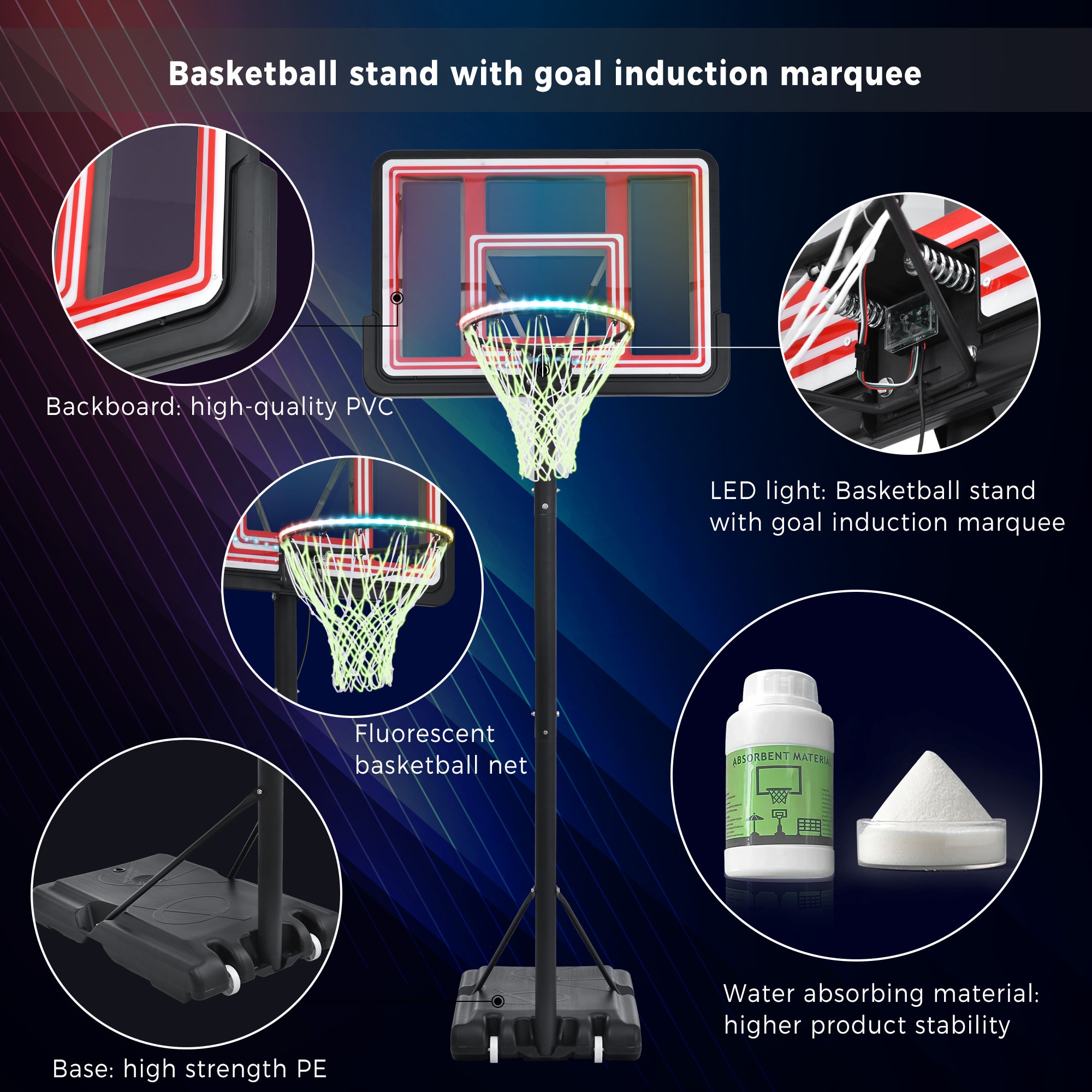 Portable Basketball Hoop Height Adjustable 5.4-6.8 FT Basketball Stand |  eBay