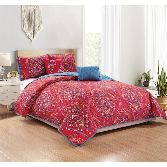 Rt Designers Collection Jayna Red Blue, Blue Yellow Bedspreads Queen