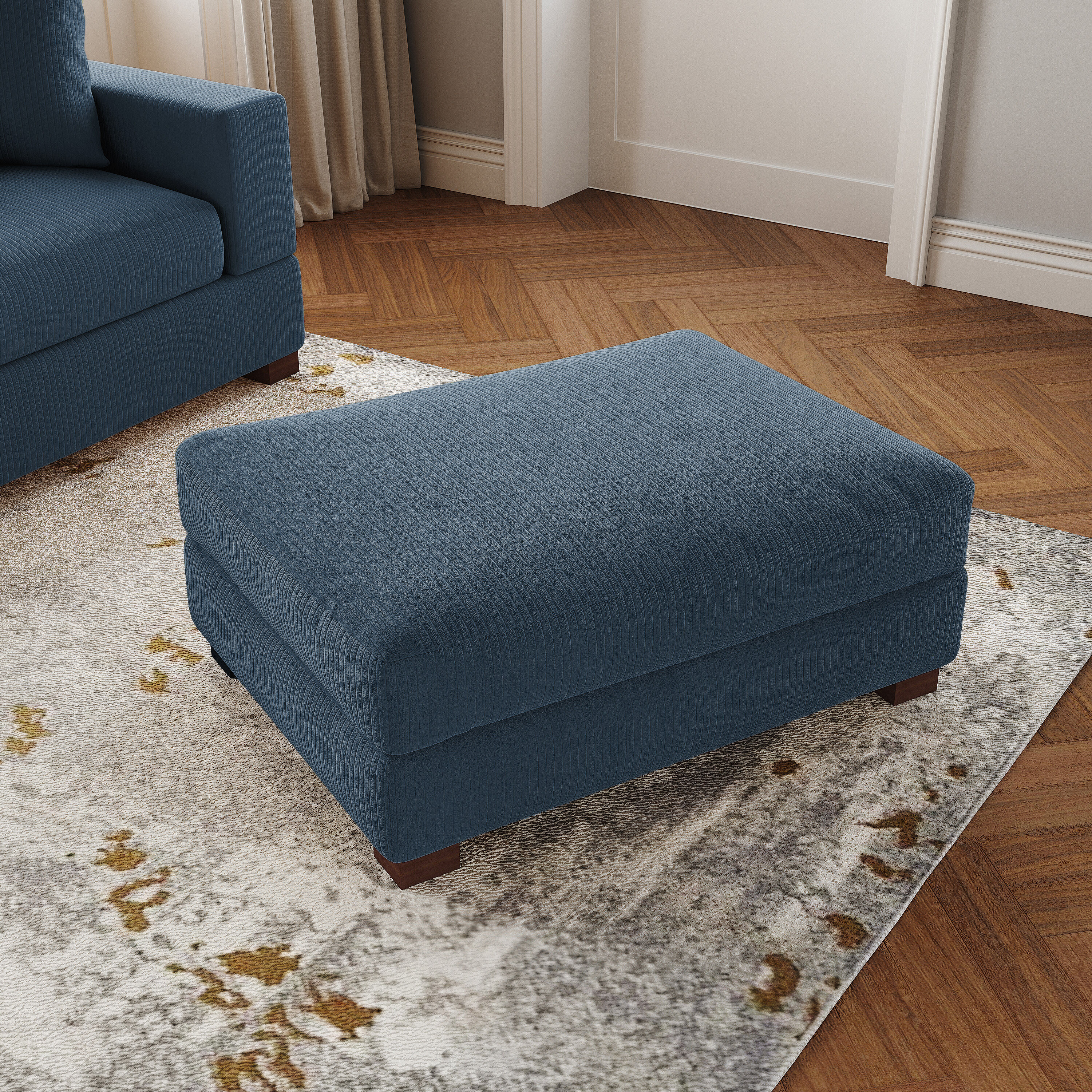 Dreamsidea - Ottoman with Corduroy Fabric 41-in W - Solid Wood Legs - Soft Plush Footstool