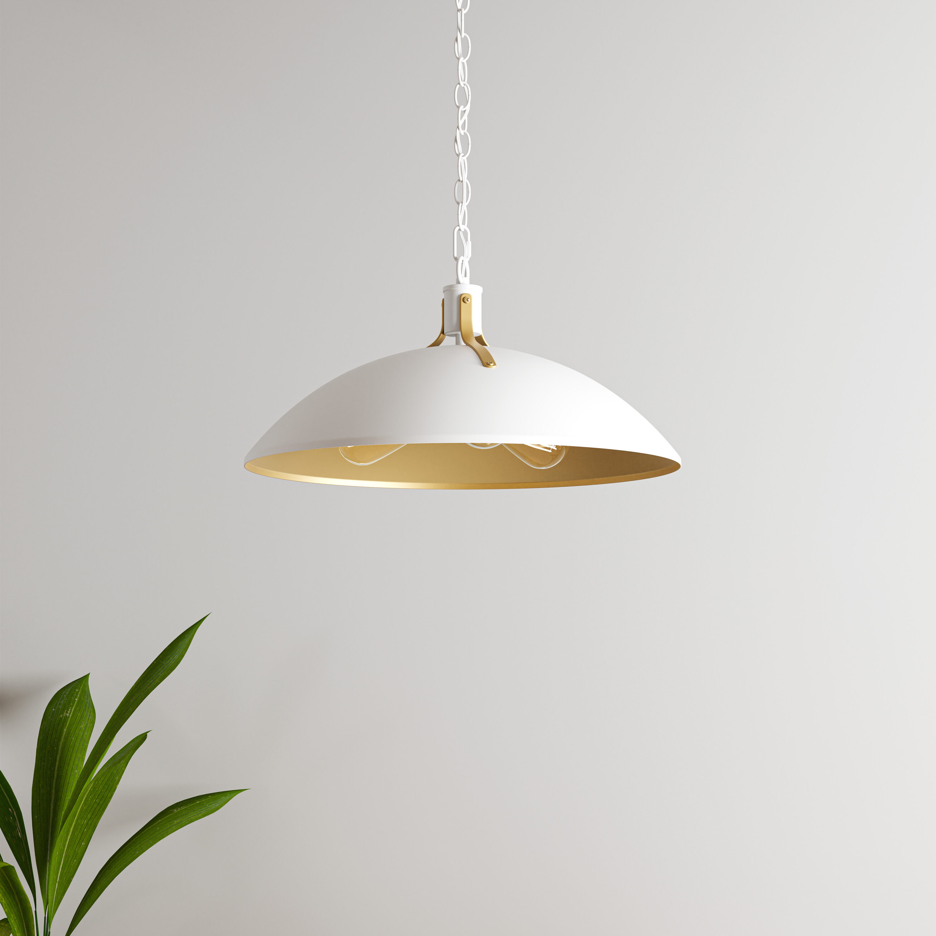 Quoizel LWS7317A2 Lassen 5 -Light Matte White and Nouveau Gold Mid-century Bowl Medium Hanging Pendant light
