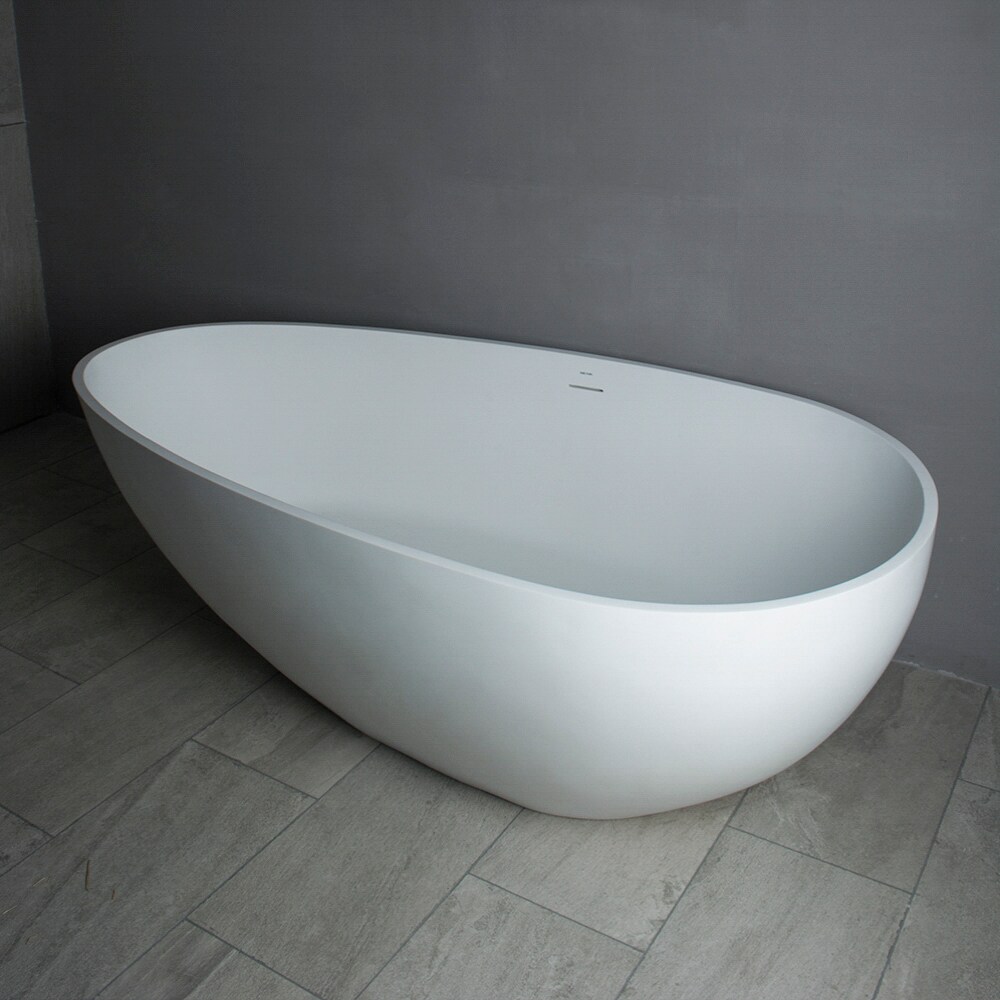 Matte White 59'' Freestanding Solid Surface Soaking Bathtub