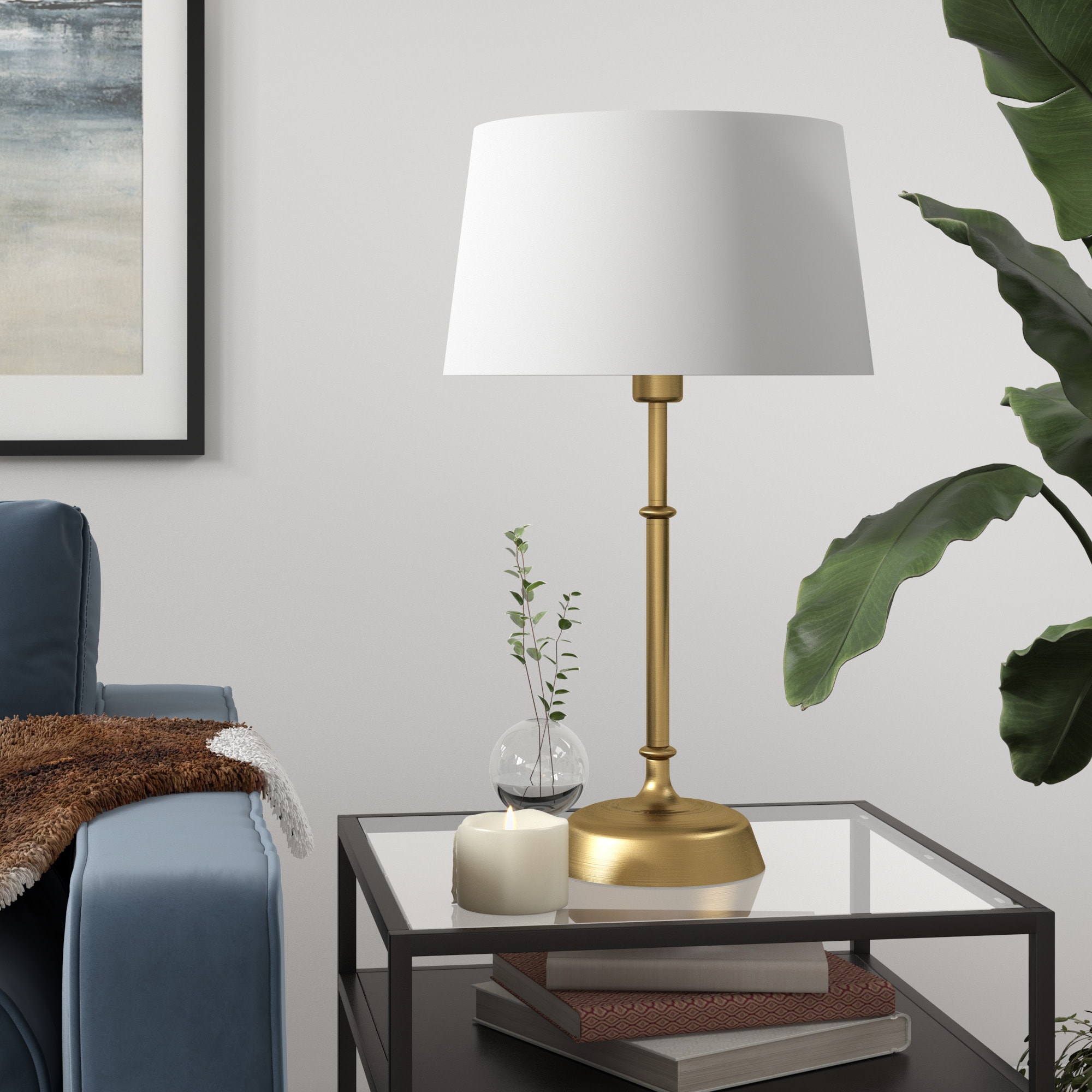 Hailey Home Derek 2300-in Brass Table Lamp with Fabric Shade in the Table  Lamps department at