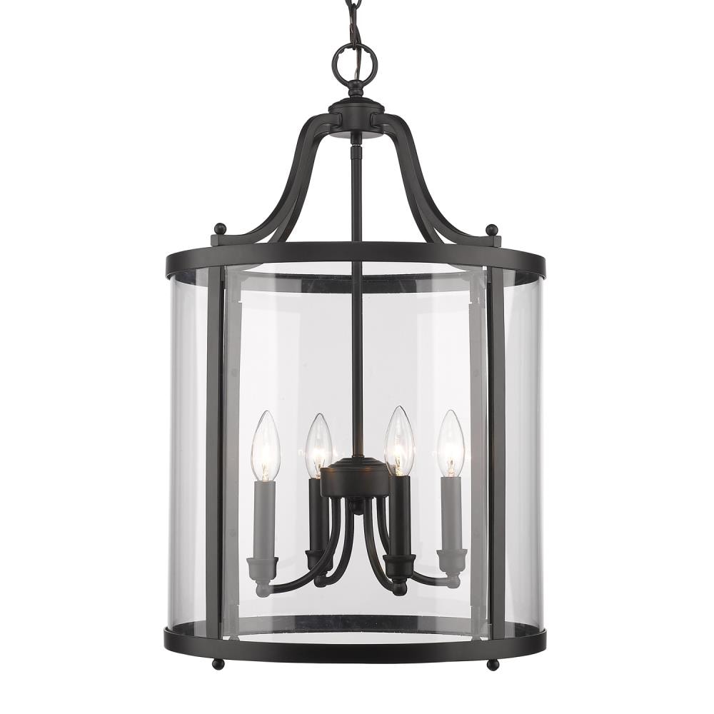 Golden Lighting 1157-4P BLK Payton 4 -Light Black Transitional Clear glass Lantern Medium Hanging Pendant light