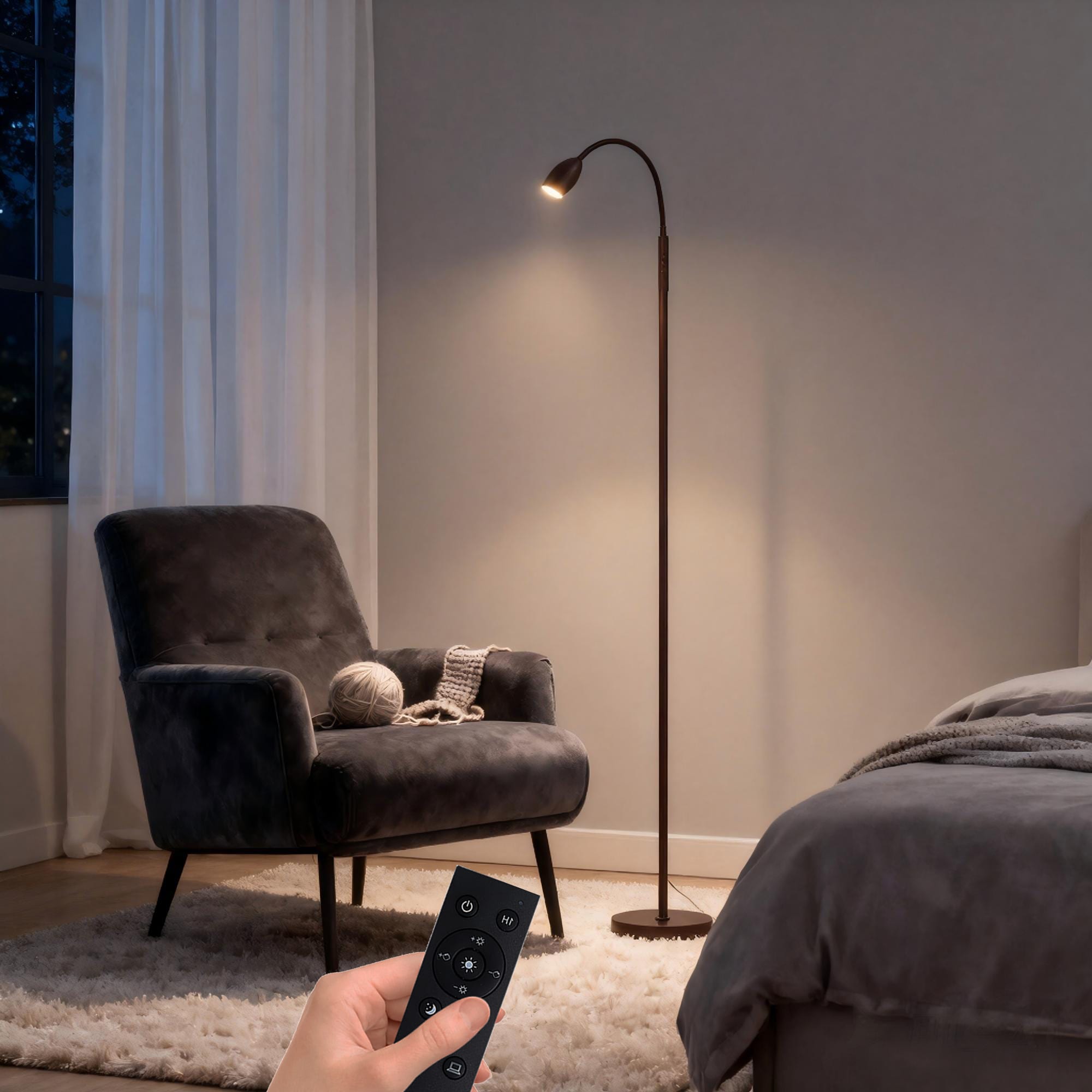 Netin Reading lamp 72-in Brown Swing-arm Floor Lamp with Metal Shade