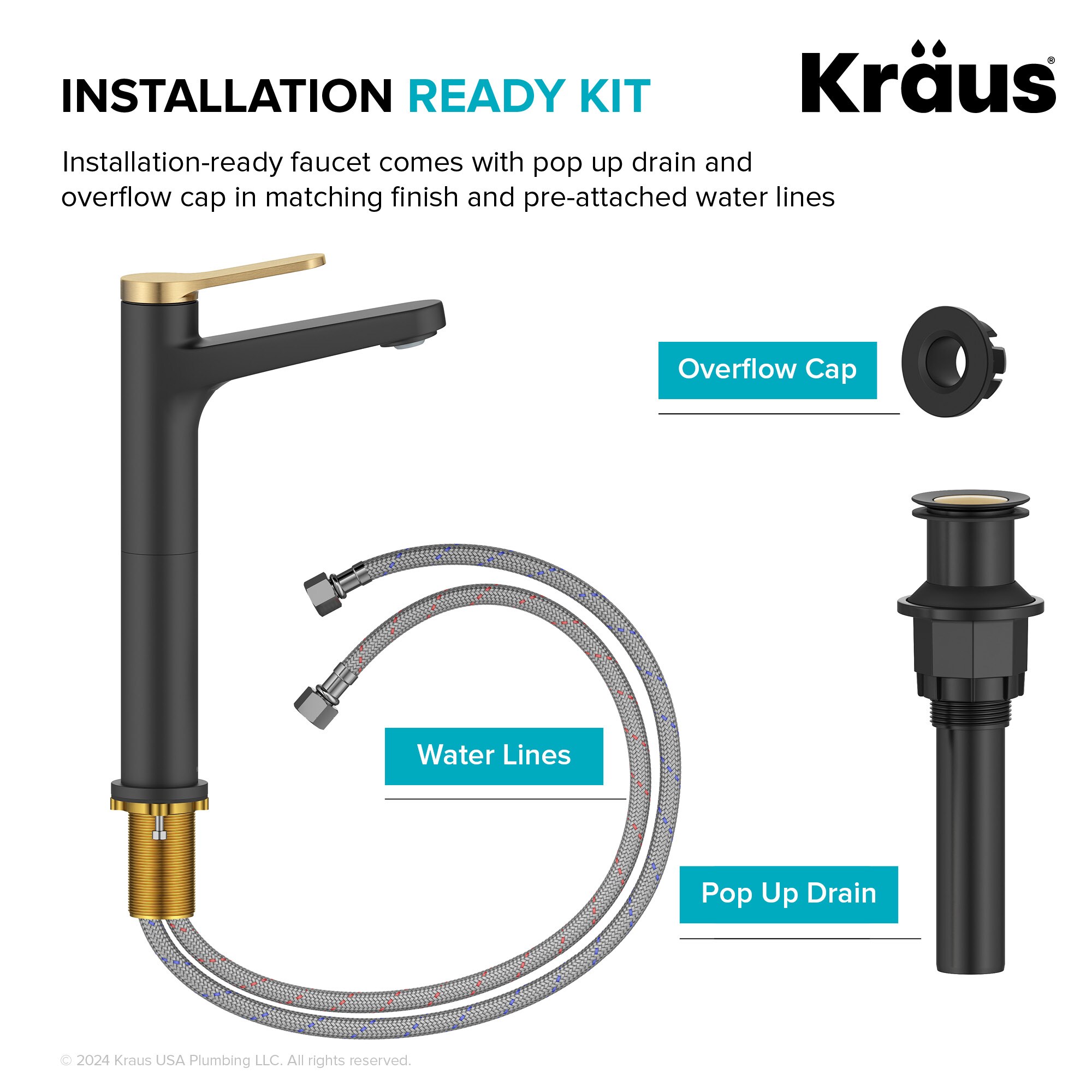 Spot-Free Brushed Brass and Matte Black Vessel Sink Faucet