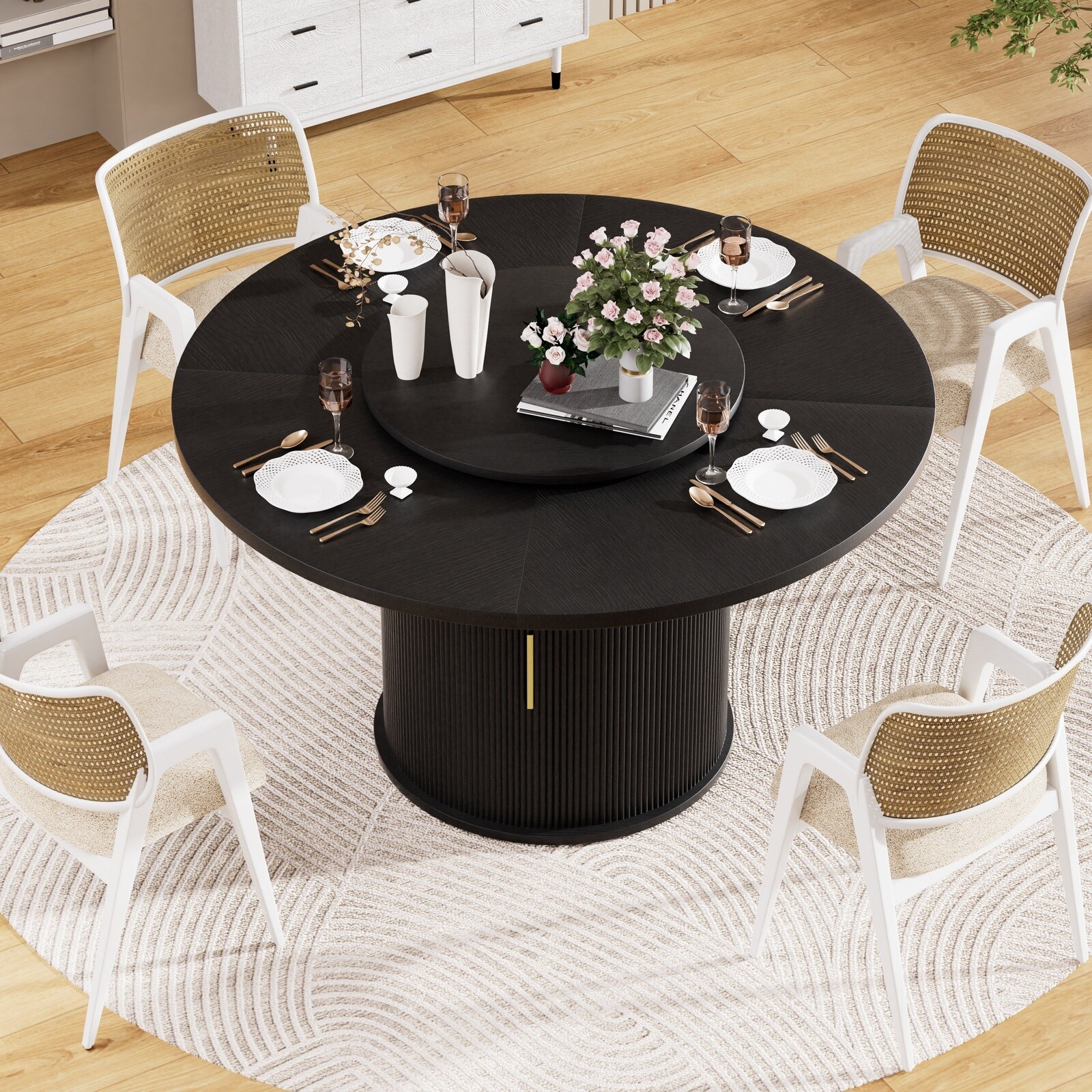 Horizons Prime 55 inch Black Round Dining Table with Engineered Wood ...