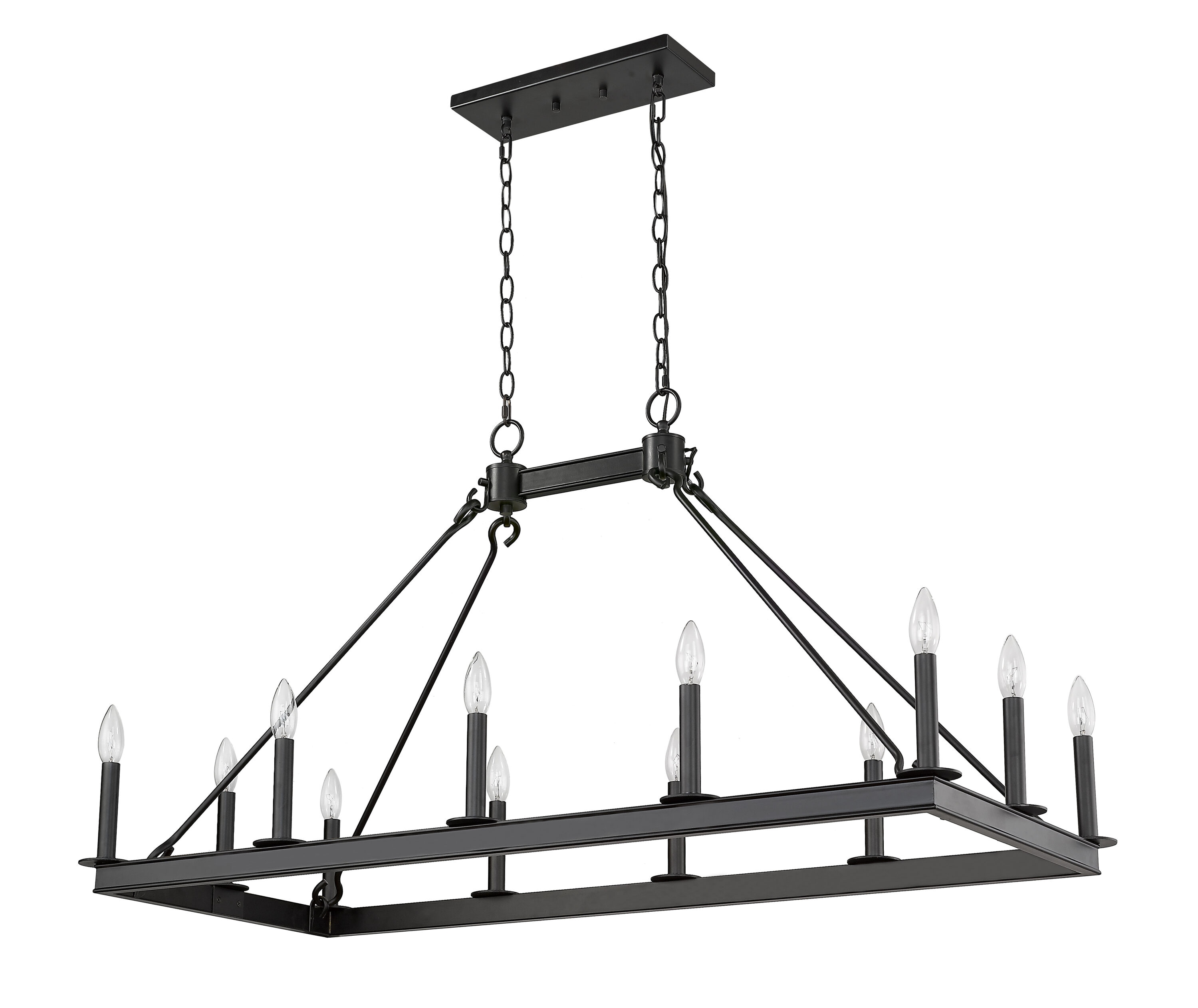 Matte Black Steel 12-Light Candle Island Chandelier