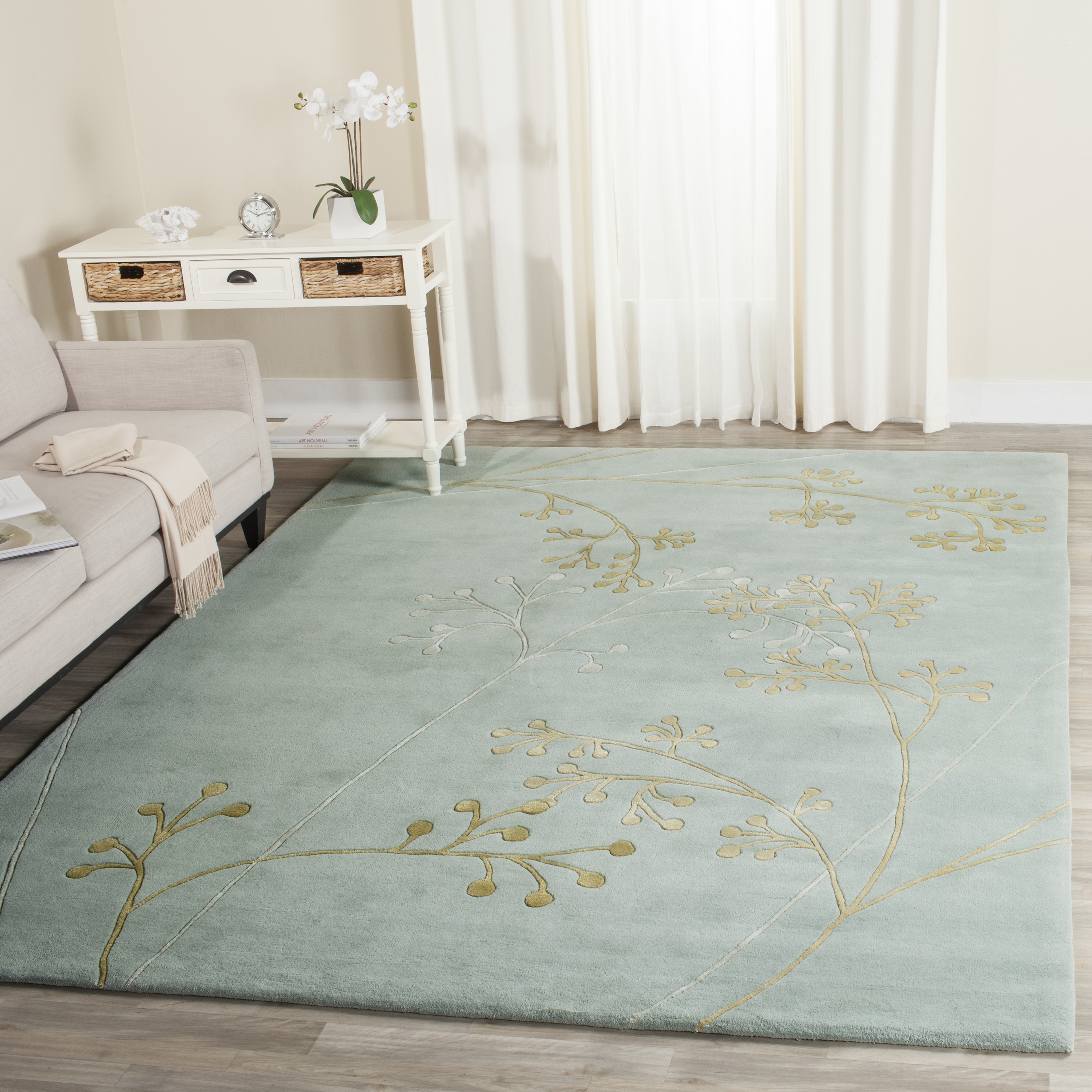 Safavieh SOH305A-6 Soho Sprig 6 x 9 (ft) Tufted Wool Light Blue Rectangular Indoor Floral/Botanical Area rug