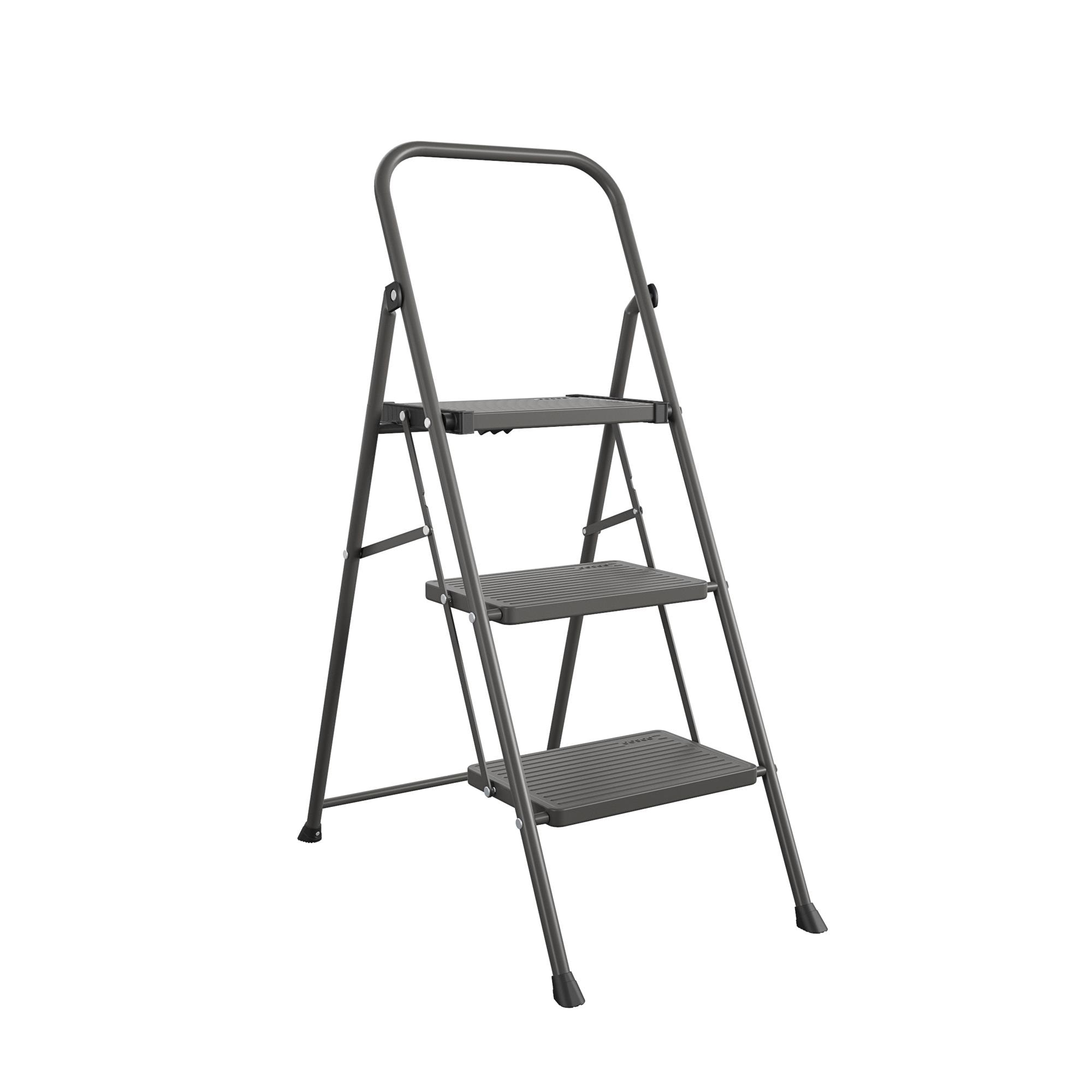 Cosco 3-Step 225-lb Capacity Black Steel Foldable Step Stool in the ...