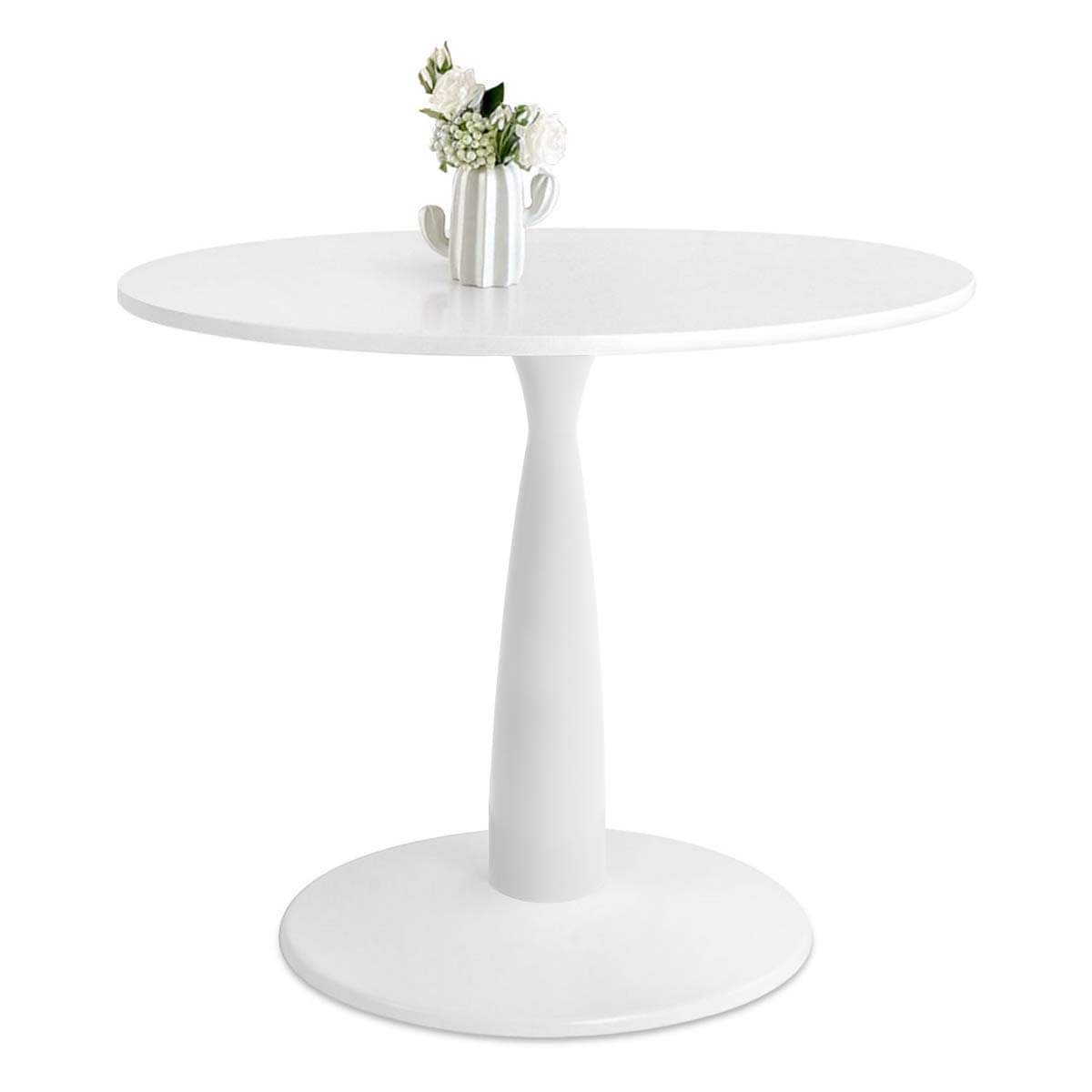 Maison Boucle HAVEN-90-WT 35 Inch White Round Wood Dining Table Modern Pedestal Table for Small Spaces or Breakfast Nooks