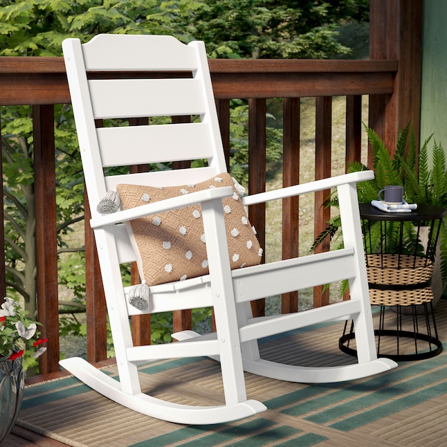 Allen Roth By Polywood Oakport White Plastic Frame Rocking Chair S With Slat Seat In The Patio Chairs Department At Com - Patio Rocking Chair Polywood