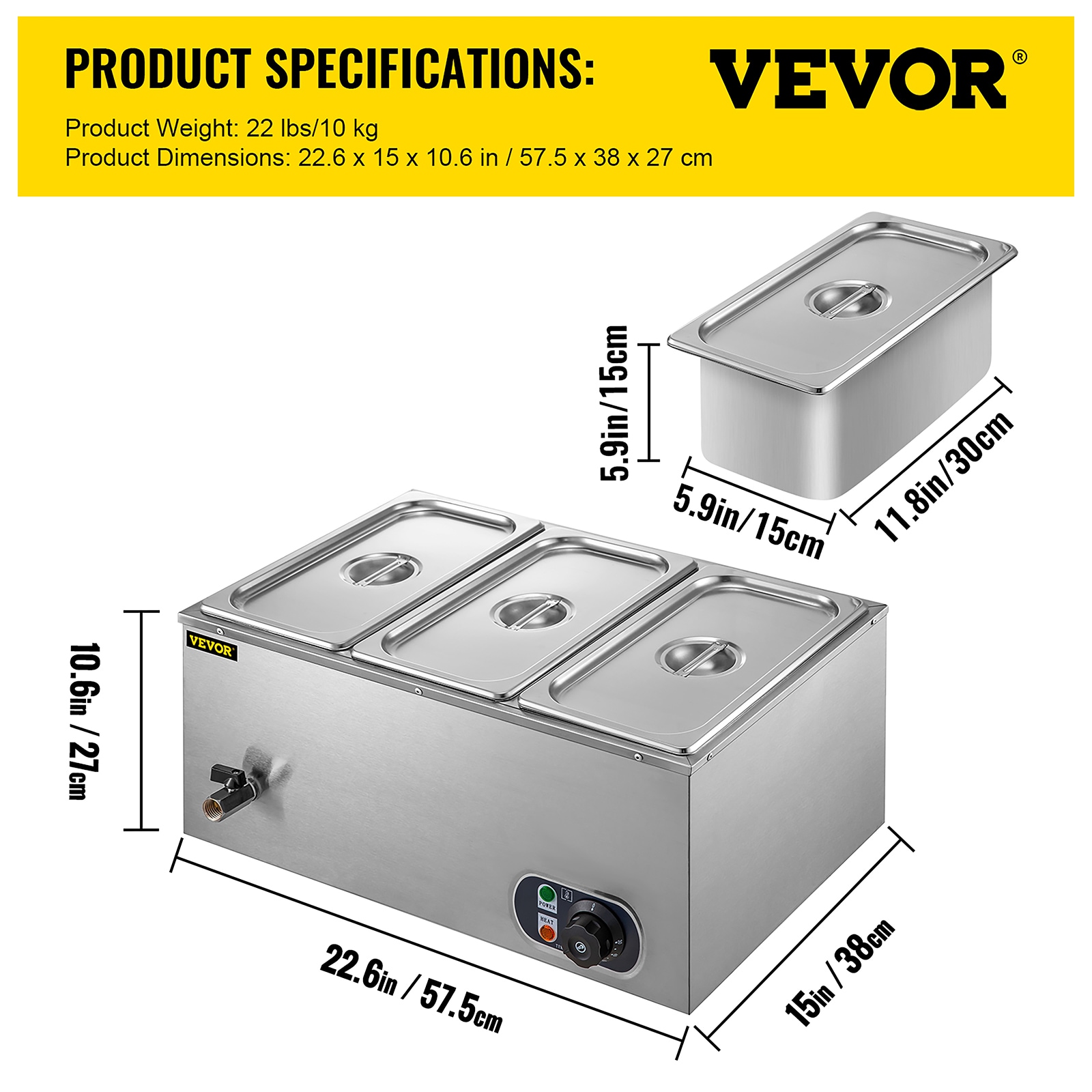 VEVOR 3-Station Commercial/Residential Buffet Server Stainless Steel | BWTCXTC3C00000001V1