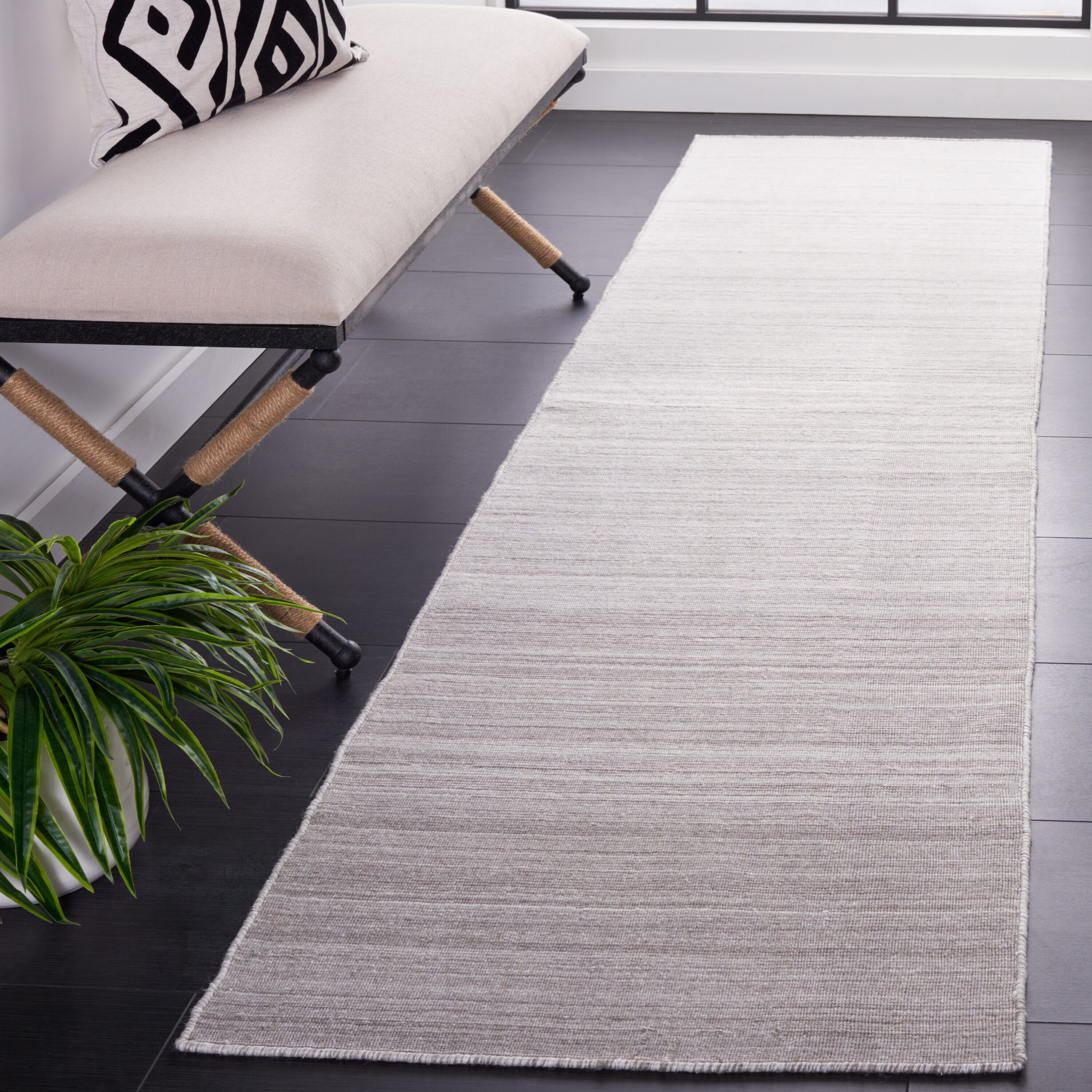  Kilim 303 Silver Solid / Tonal 2Ft-3In x 9Ft Runner Rug