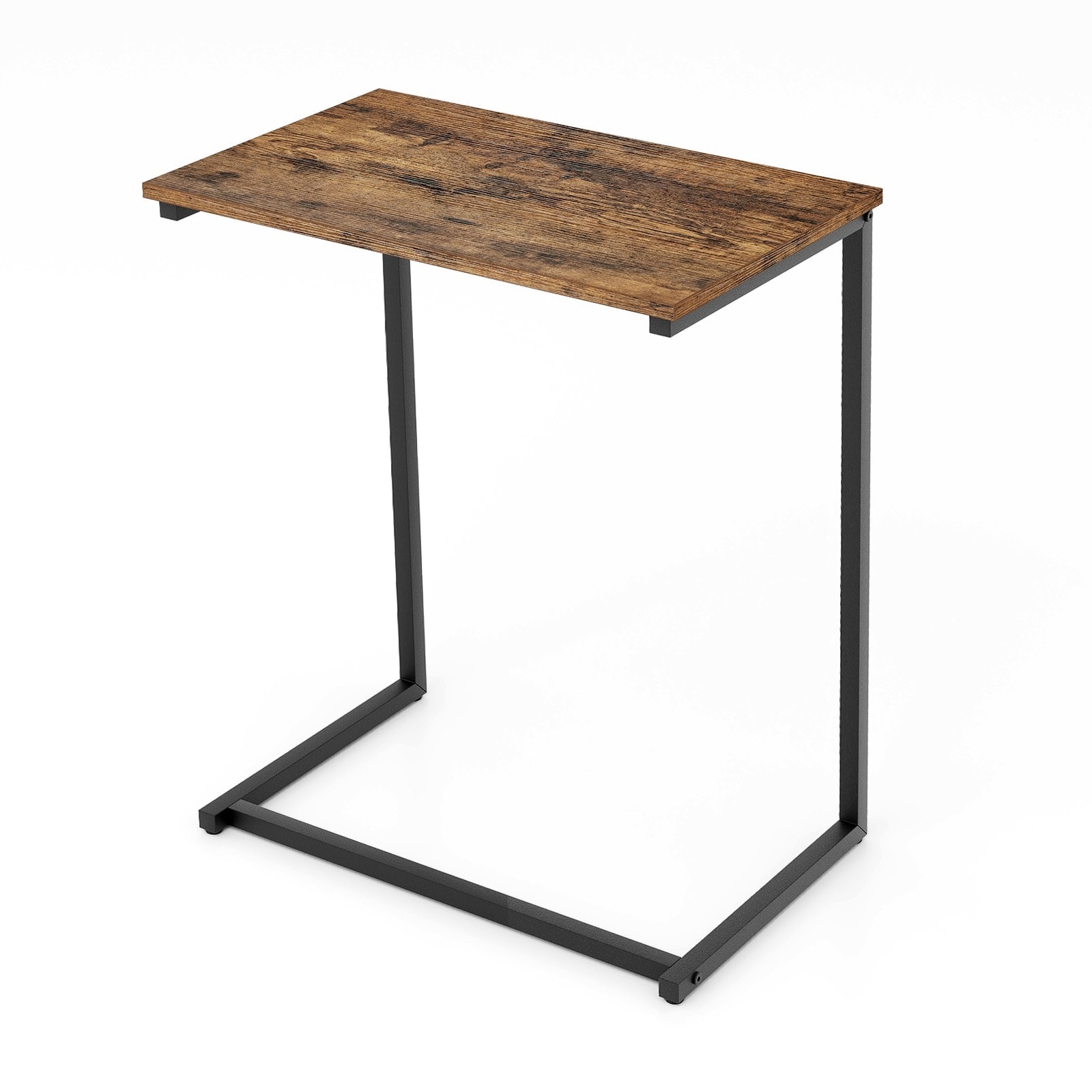 Slickblue D-CO-21756WH Slim Sofa Table - 21.5W x 26.5H Rustic Brown Engineered Wood C-Shaped Rectangle Classic End Table for Living Room