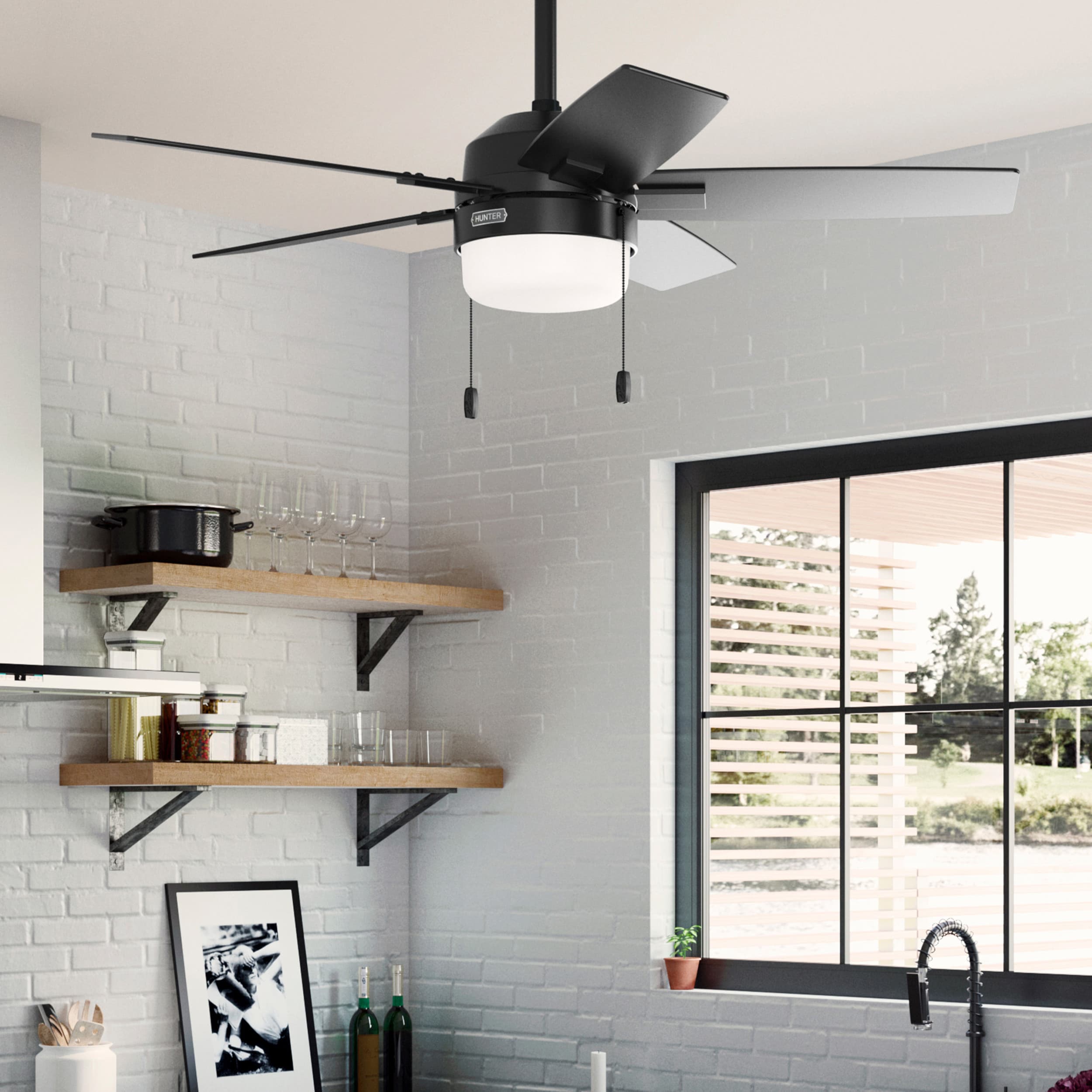 Hunter 52775 Anisten ENERGY STAR 44-in Matte Black with Matte Black Blades Ceiling Fan With Light ( 5 -Blade )