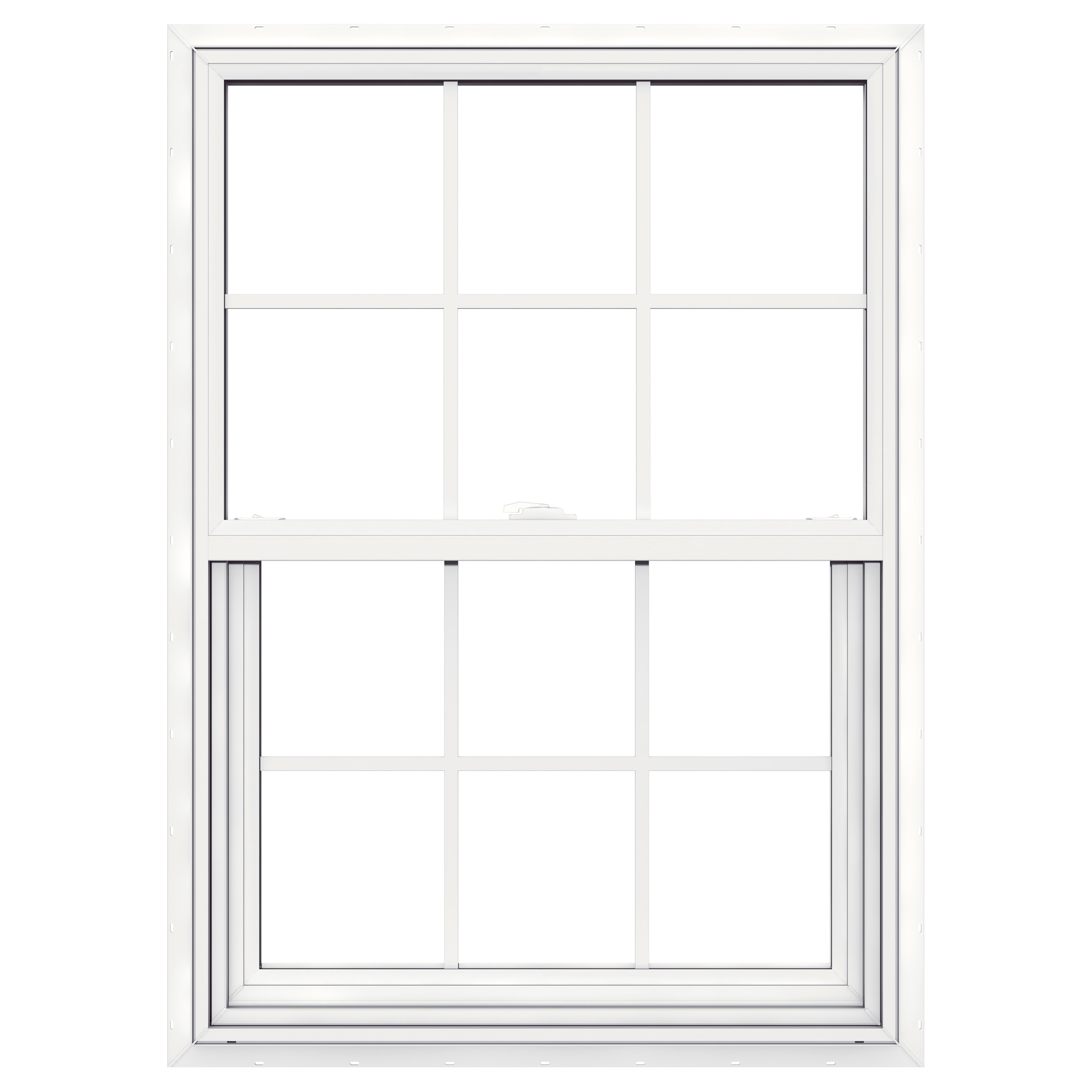 JELD-WEN LOWOLVYSHDL3041 V-2500 29-1/2-in x 40-1/2-in White Exterior Vinyl New construction Single Hung Window Low-E argon Double Pane Glass with Grids, (Half Screen Included)