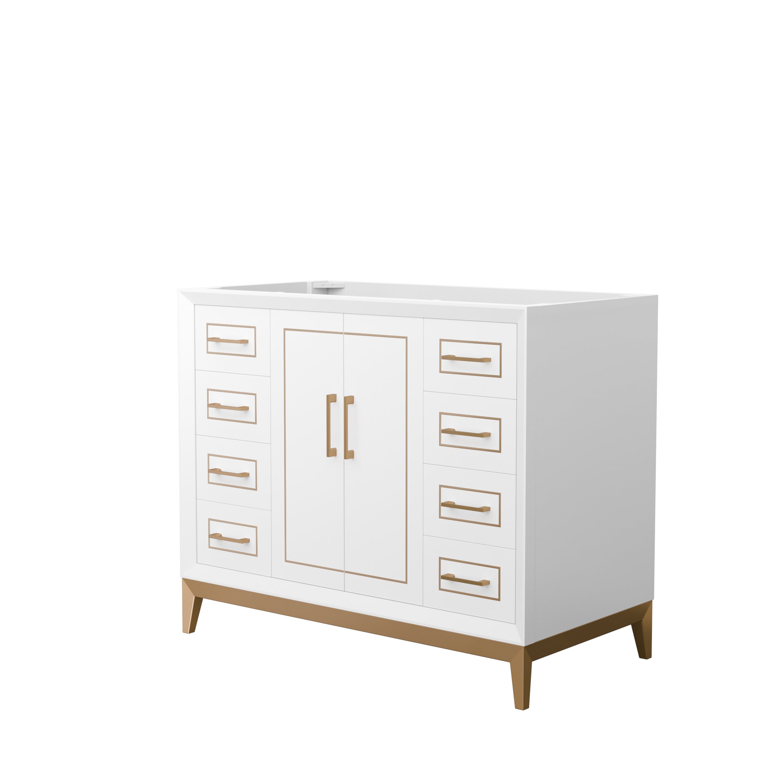 Wyndham Collection WCH515142SWZCXSXXMXX Marlena 42-Inches White with Satin Bronze Trim Bathroom Vanity Base Cabinet without Top