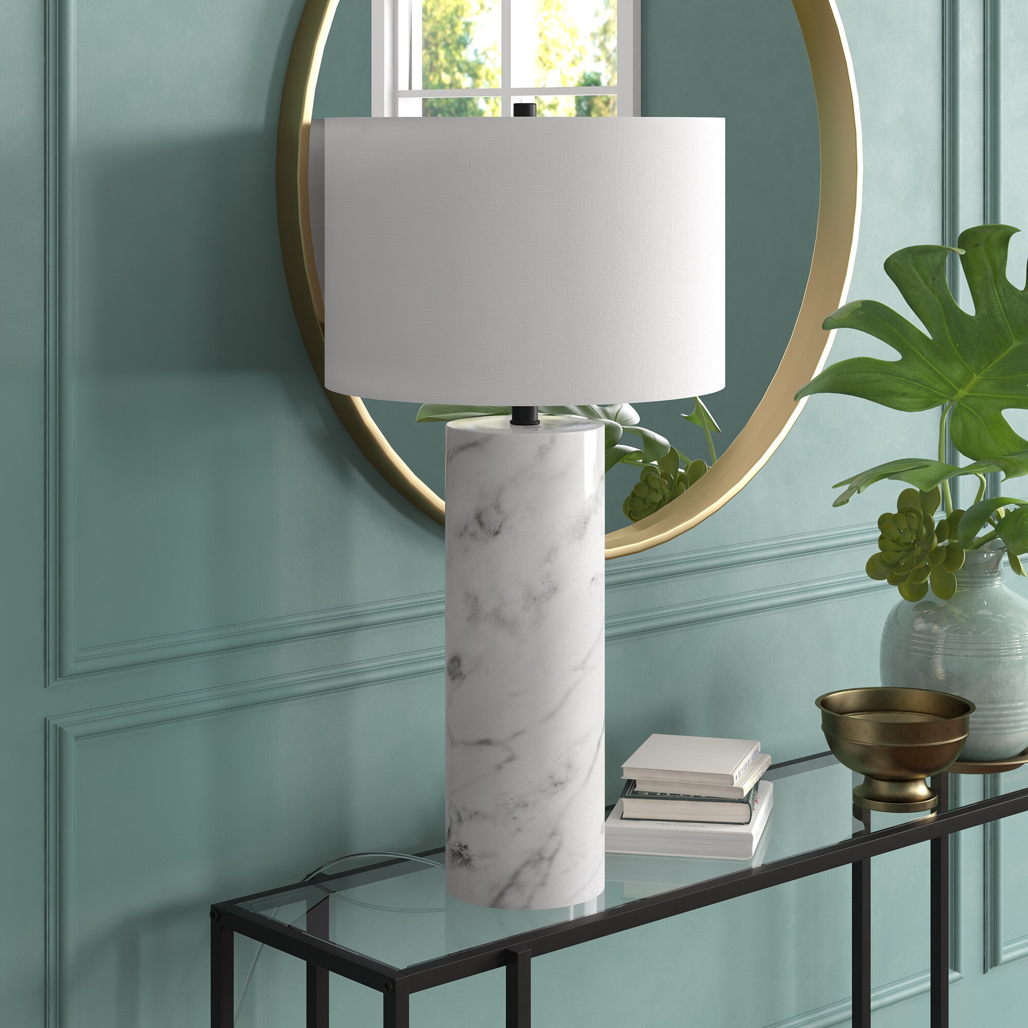 Hailey Home TL2019 Elise 29.5-in Marble/Black Rotary socket Table Lamp with Fabric Shade