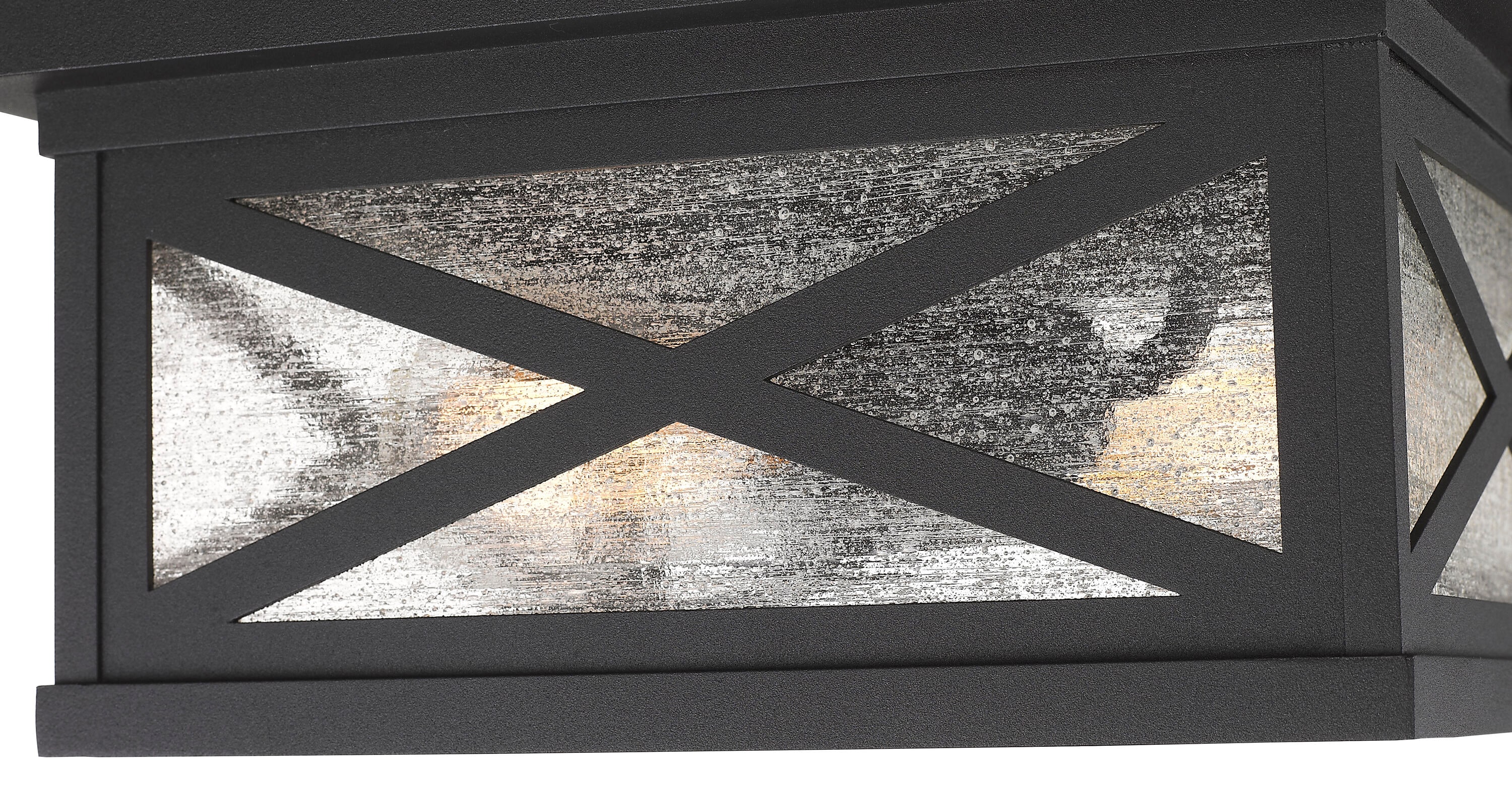 Matte Black Aluminum 2-Light Outdoor Flush Mount with Seedy Glass