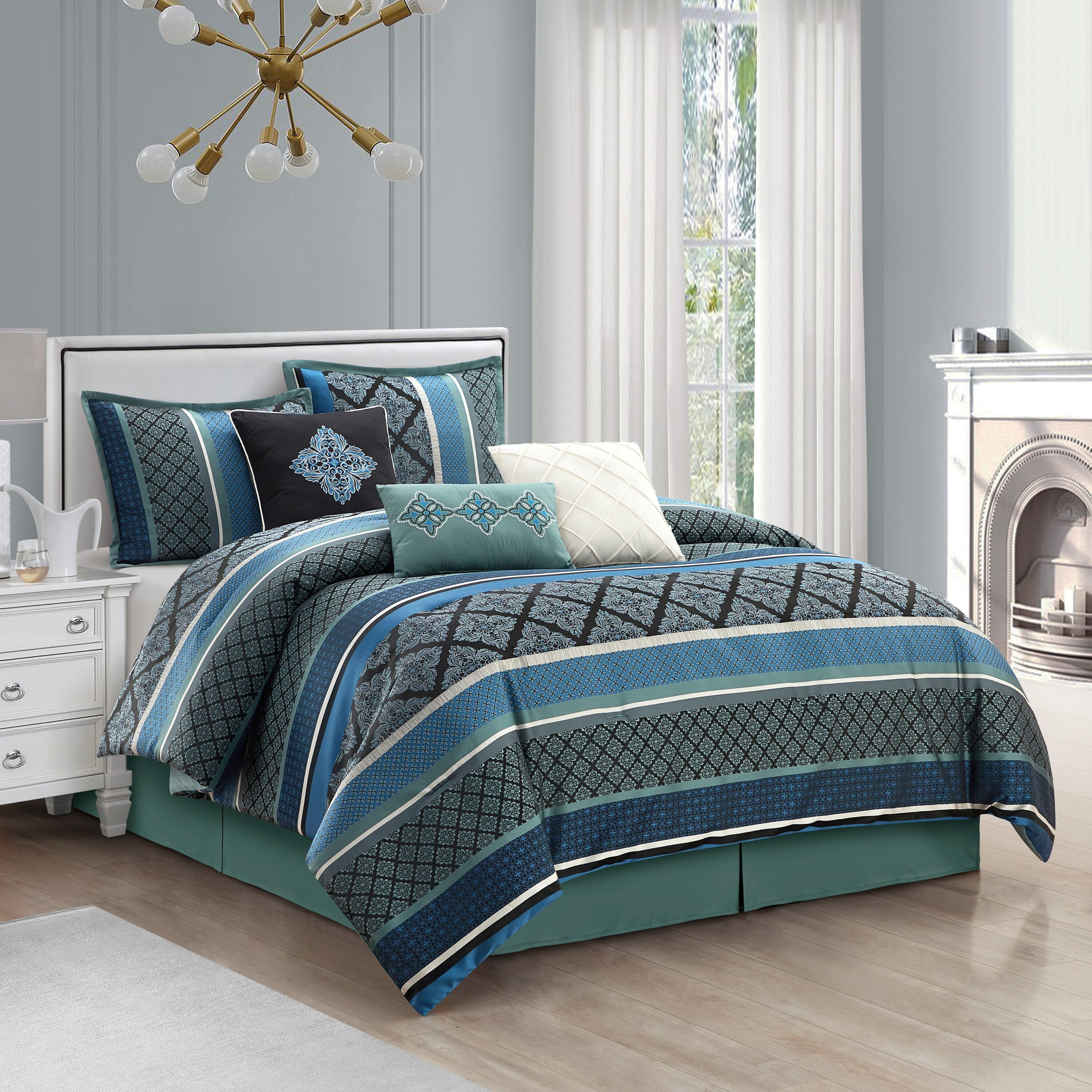 Nanshing TEFIA7-CK-BLU 7 -Piece Blue California king Comforter Set
