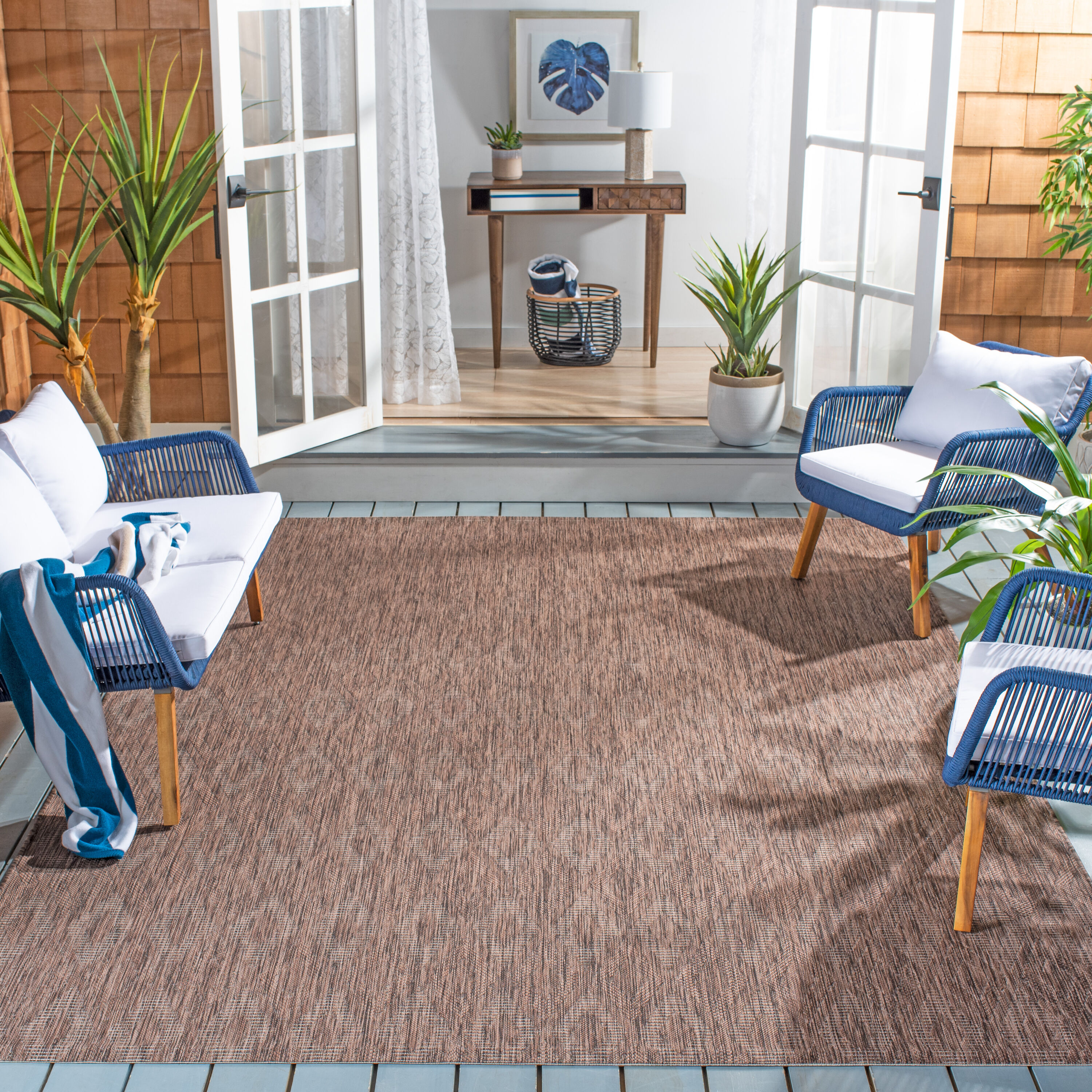 Safavieh CY8522-36322-7SQ Courtyard 7 x 7 (ft) Loomed Synthetic Brown/Brown Square Indoor/Outdoor Geometric Southwestern Area rug