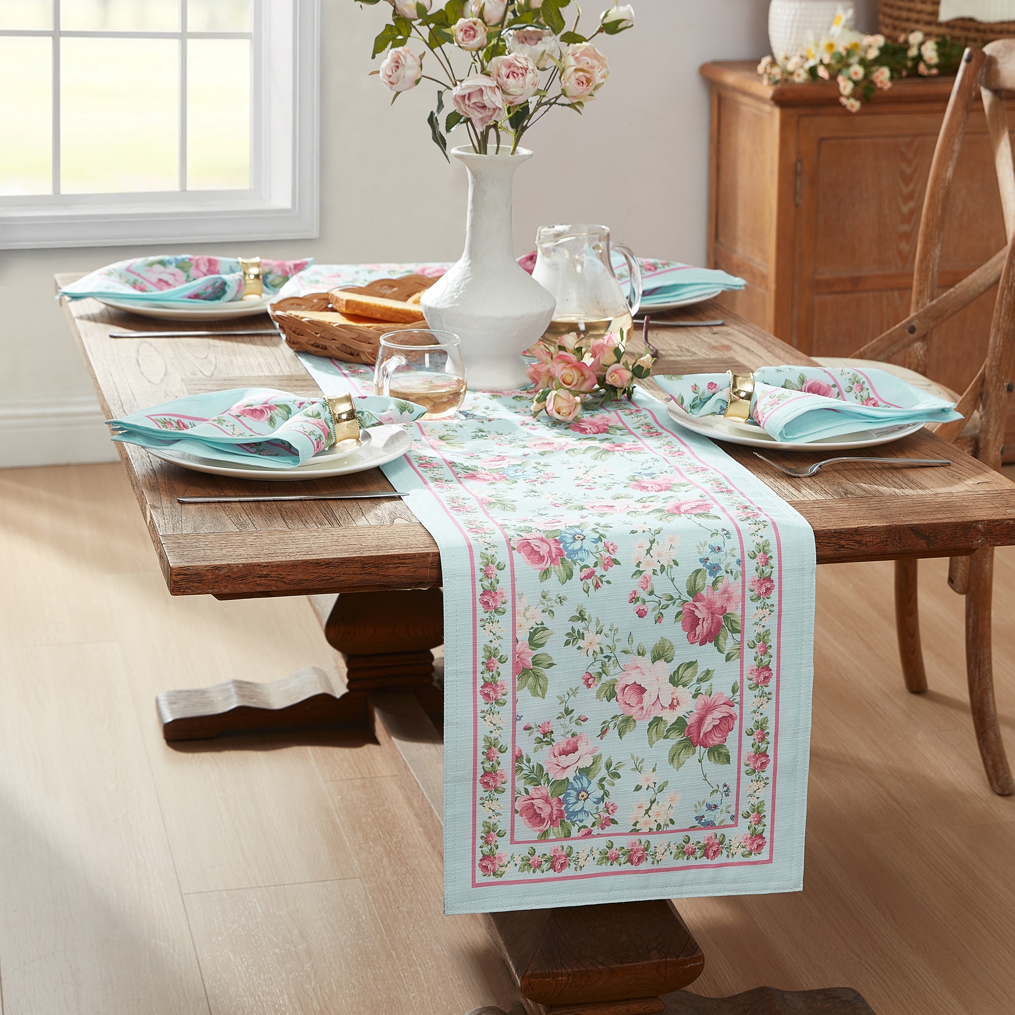 Elrene Home Fashions 194590199722 Vintage Floral Garden Table Runner - 13x70 Indoor Multicolor Table Cover for 5-ft rectangle